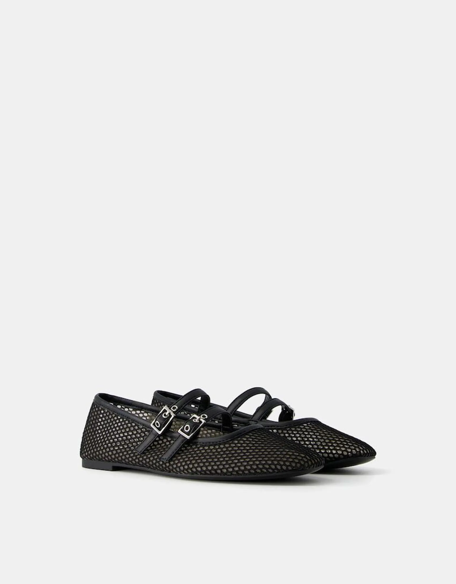 Mesh ballet flats with buckles