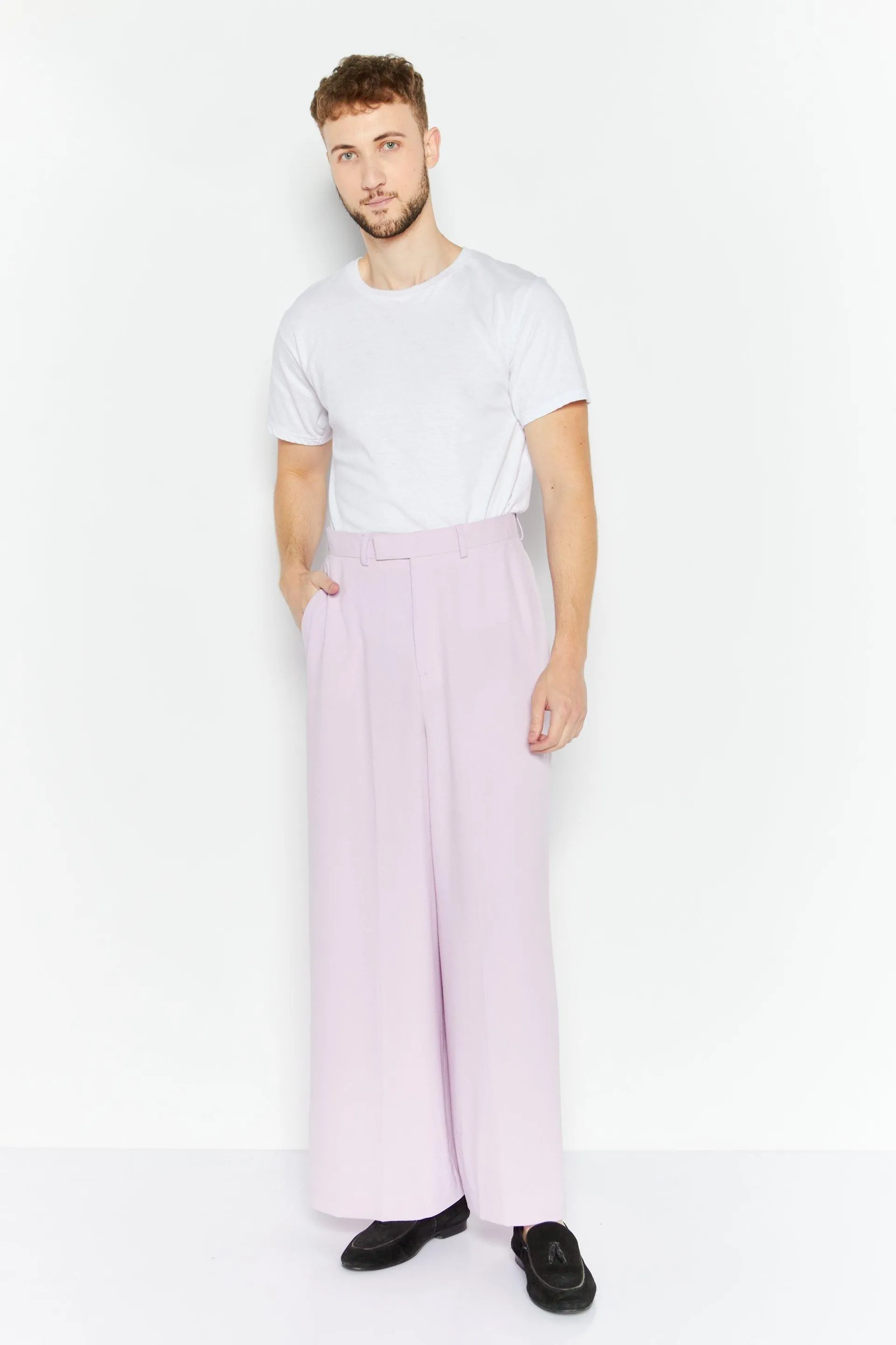 Men Wide Leg Plain Dress Pants, Lilac