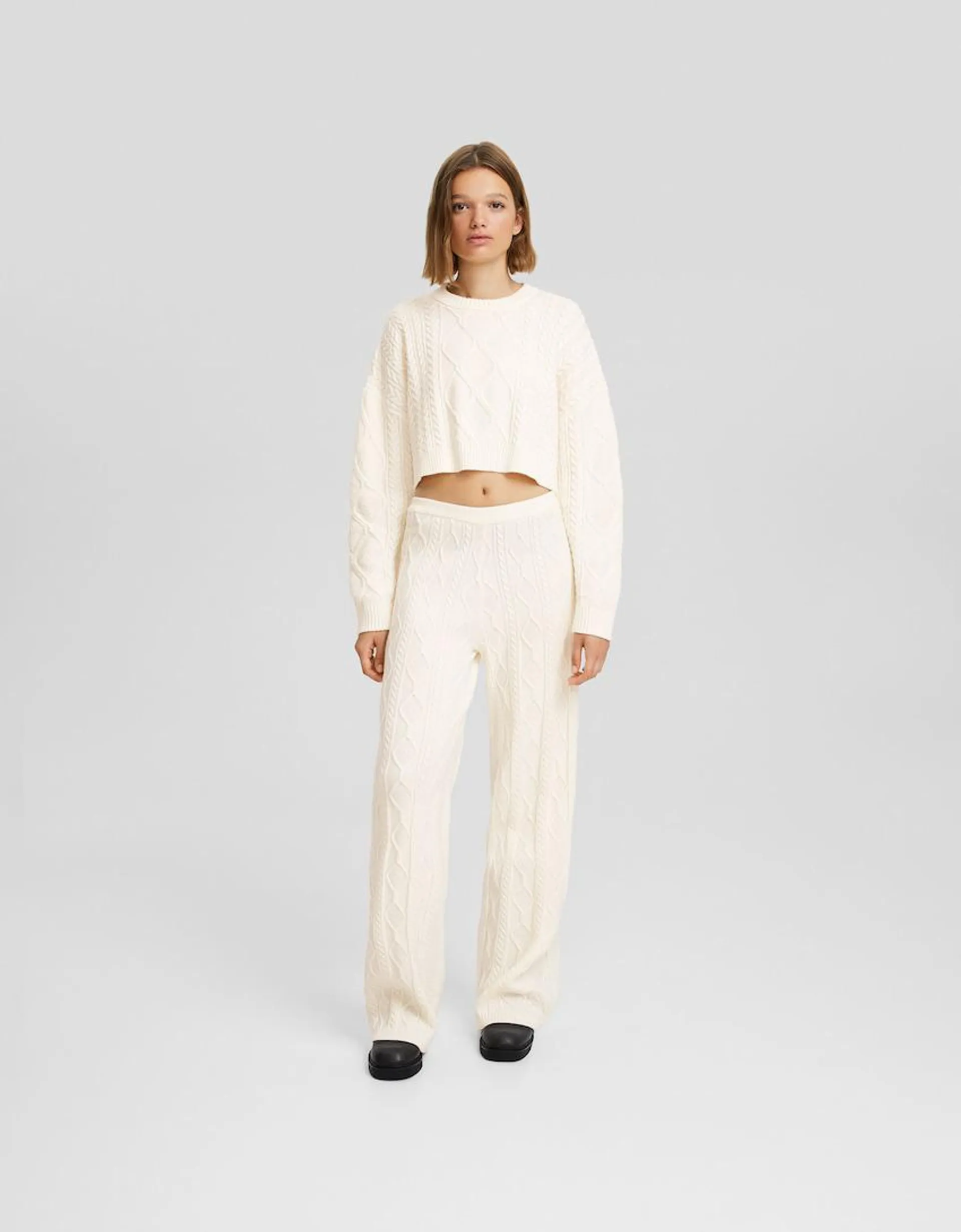 Cable-knit wide-leg trousers