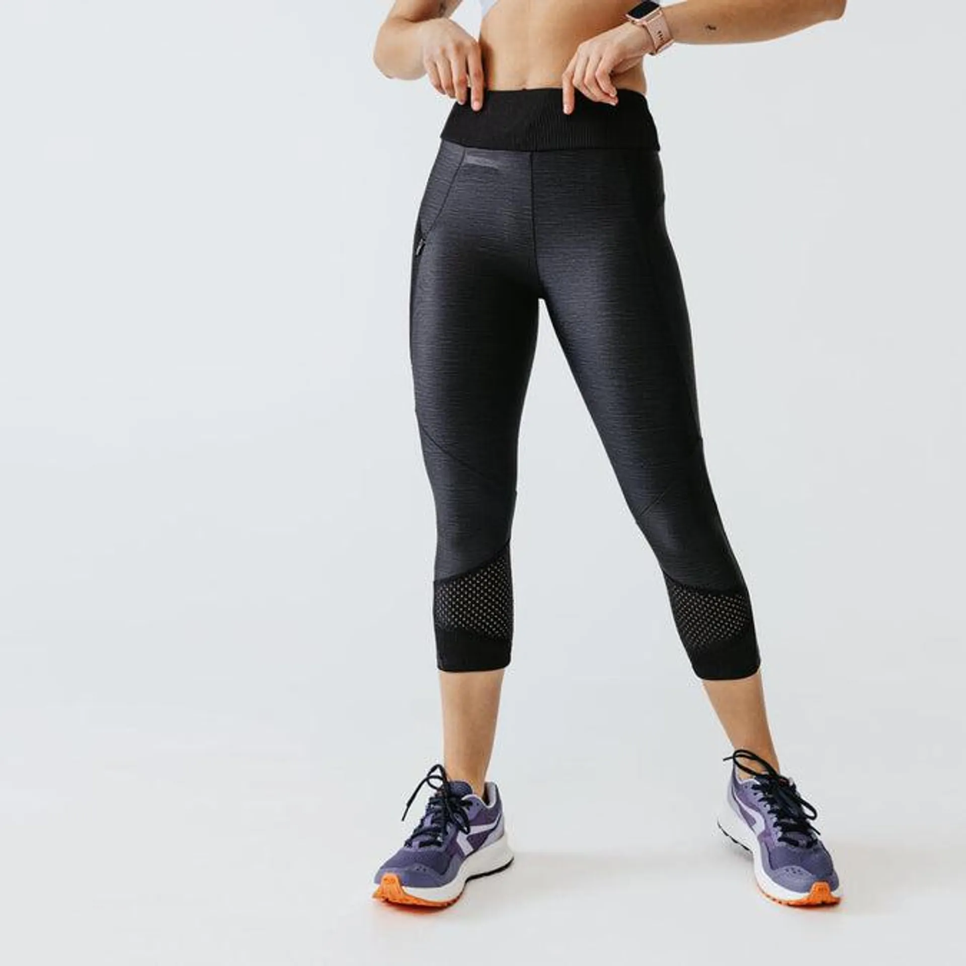 Women's breathable short running leggings Dry+ Feel - black