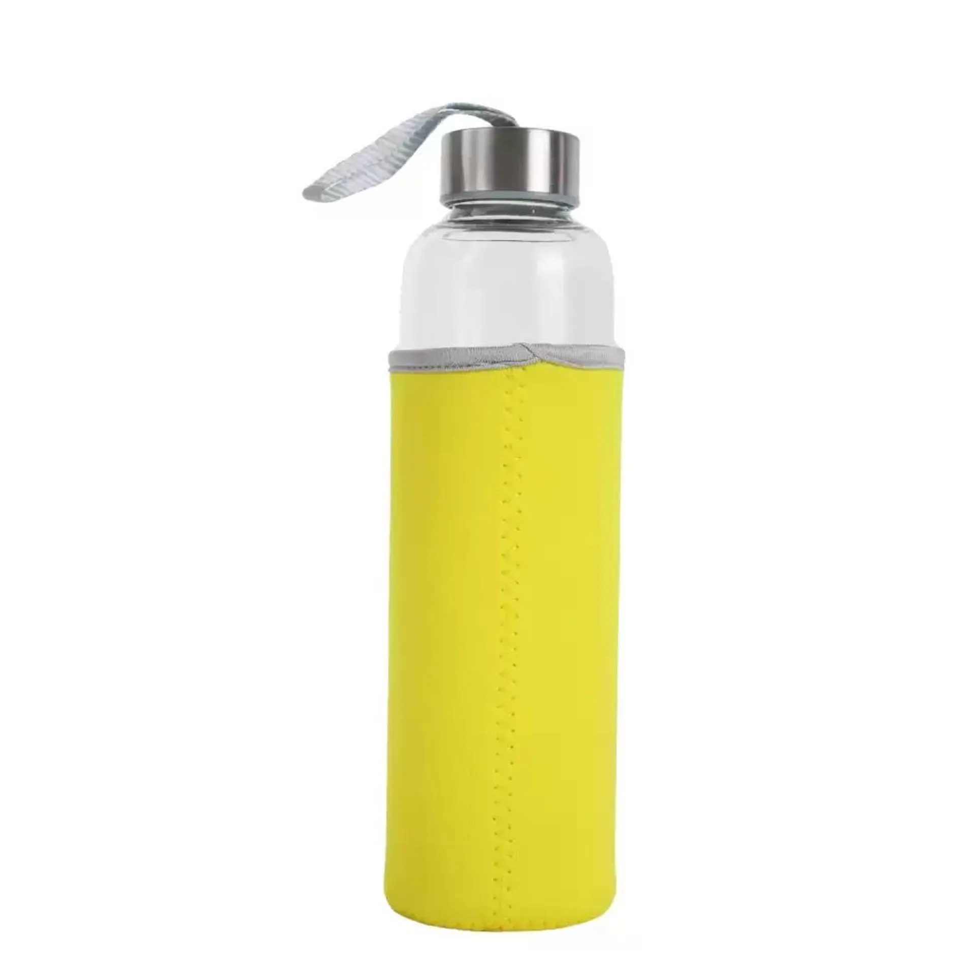 Borosilicate Glass Water Bottle With Protective Sleeve And Easy Carry Handle 550ml- Yellow