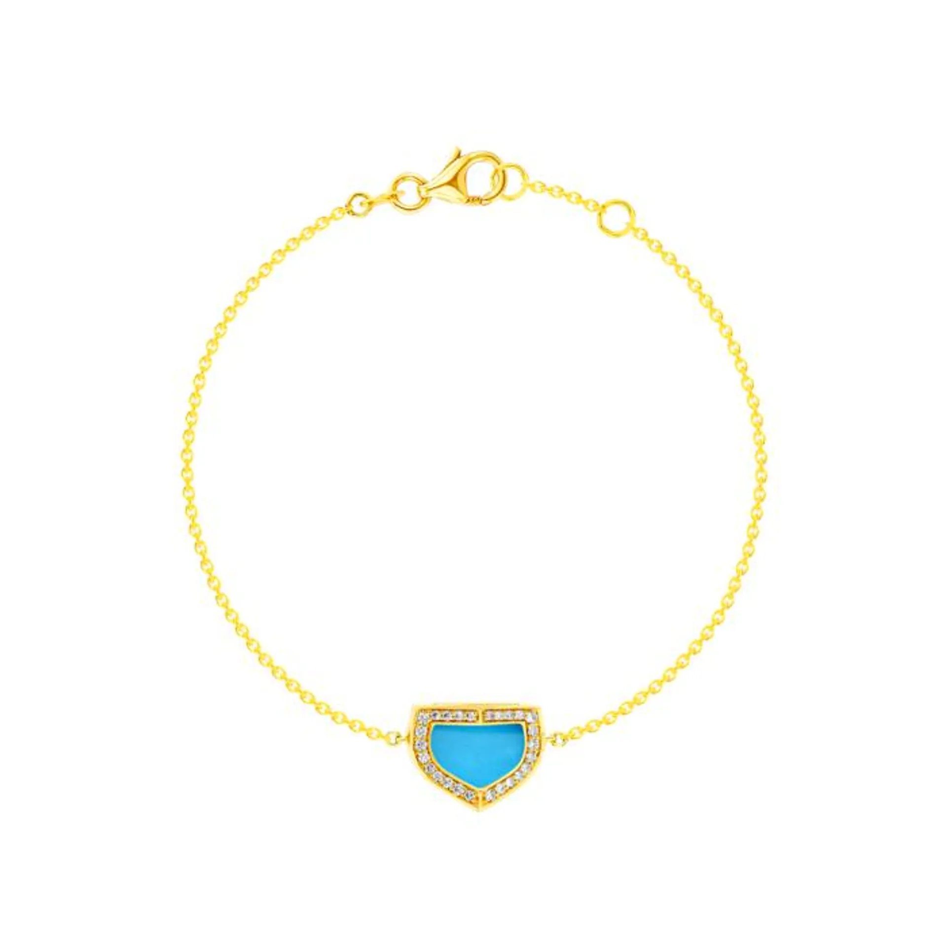 Dome Art Deco Yellow Gold Bracelet with Turquoise and Diamond