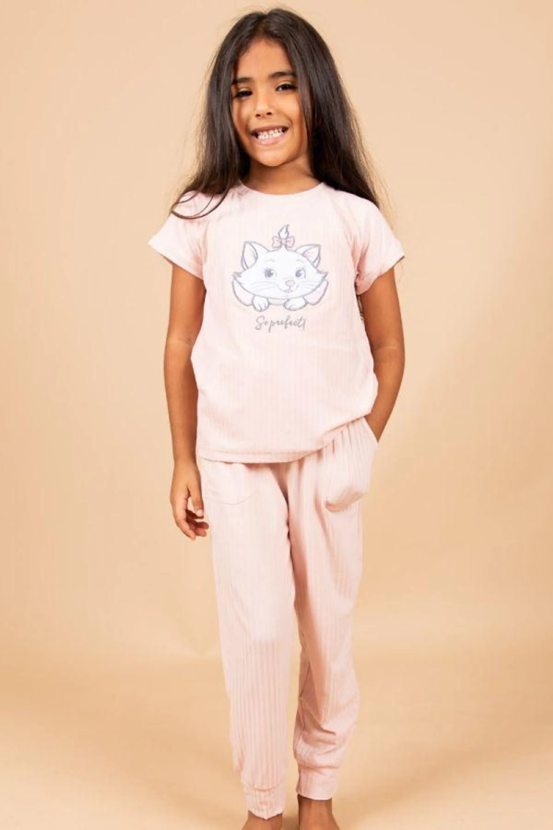 Girls Peach Marie Cat Rib Loungewear PJ