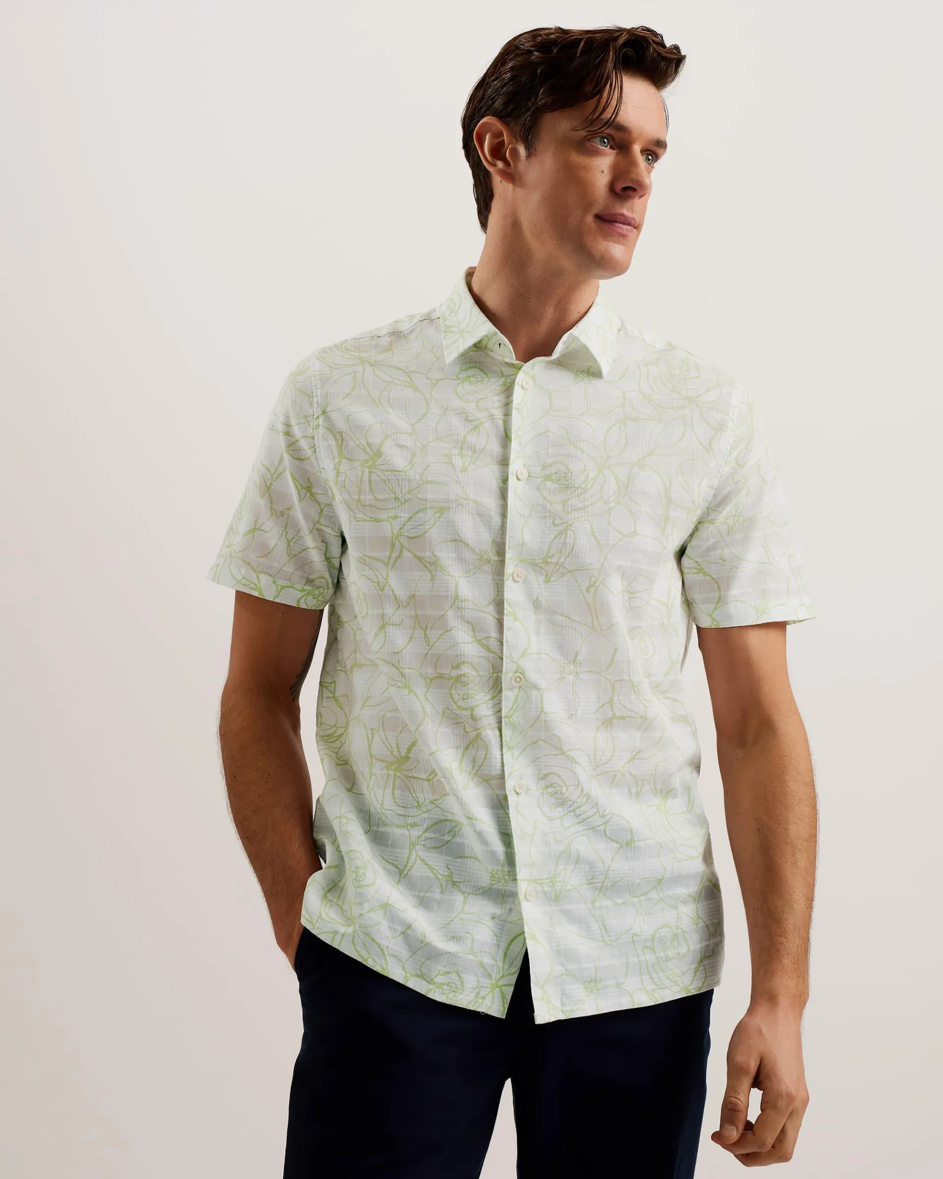 Cavu Short Sleeve Printed Cotton Shirt White