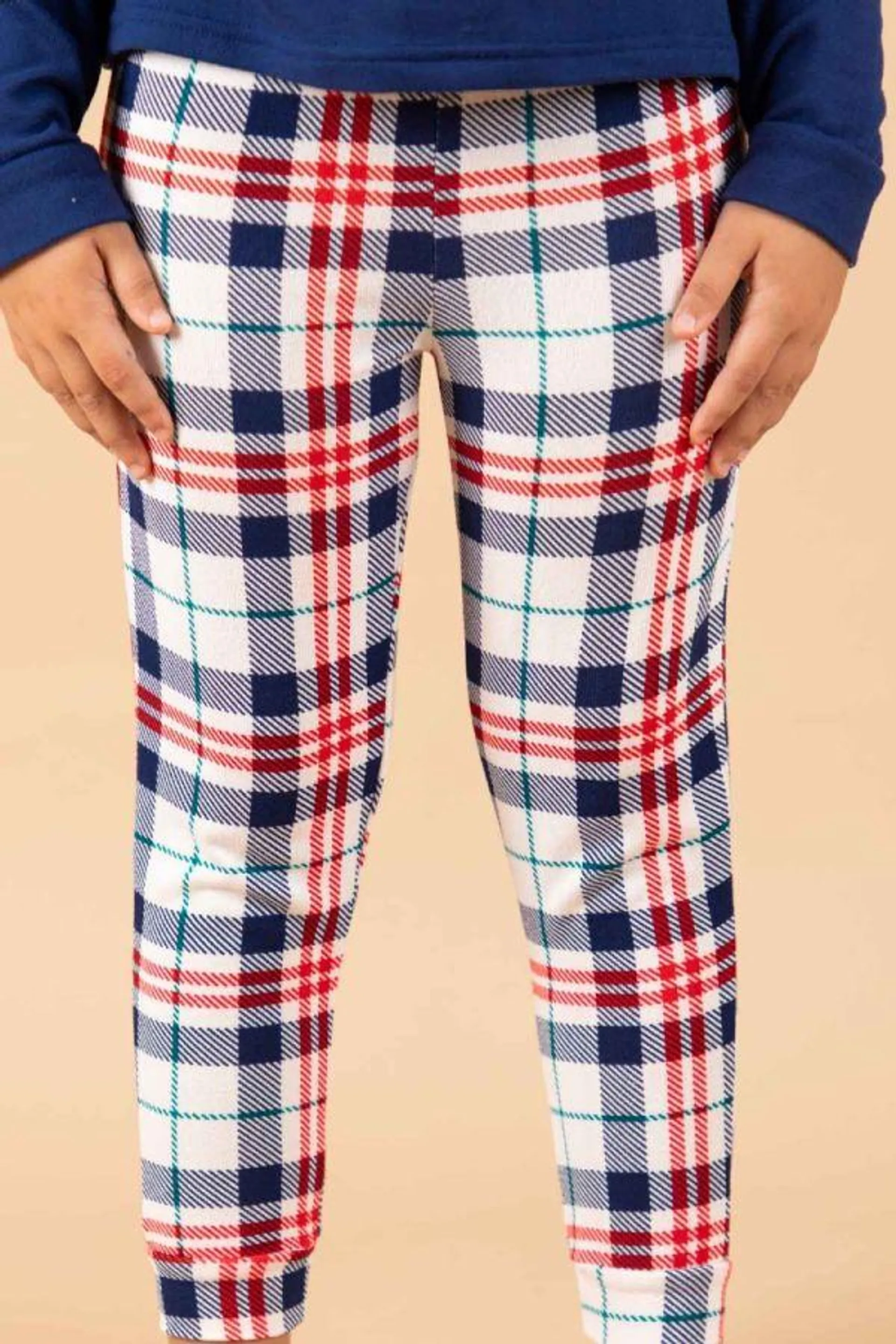 Kids White Red Navy Check Xmas Pant