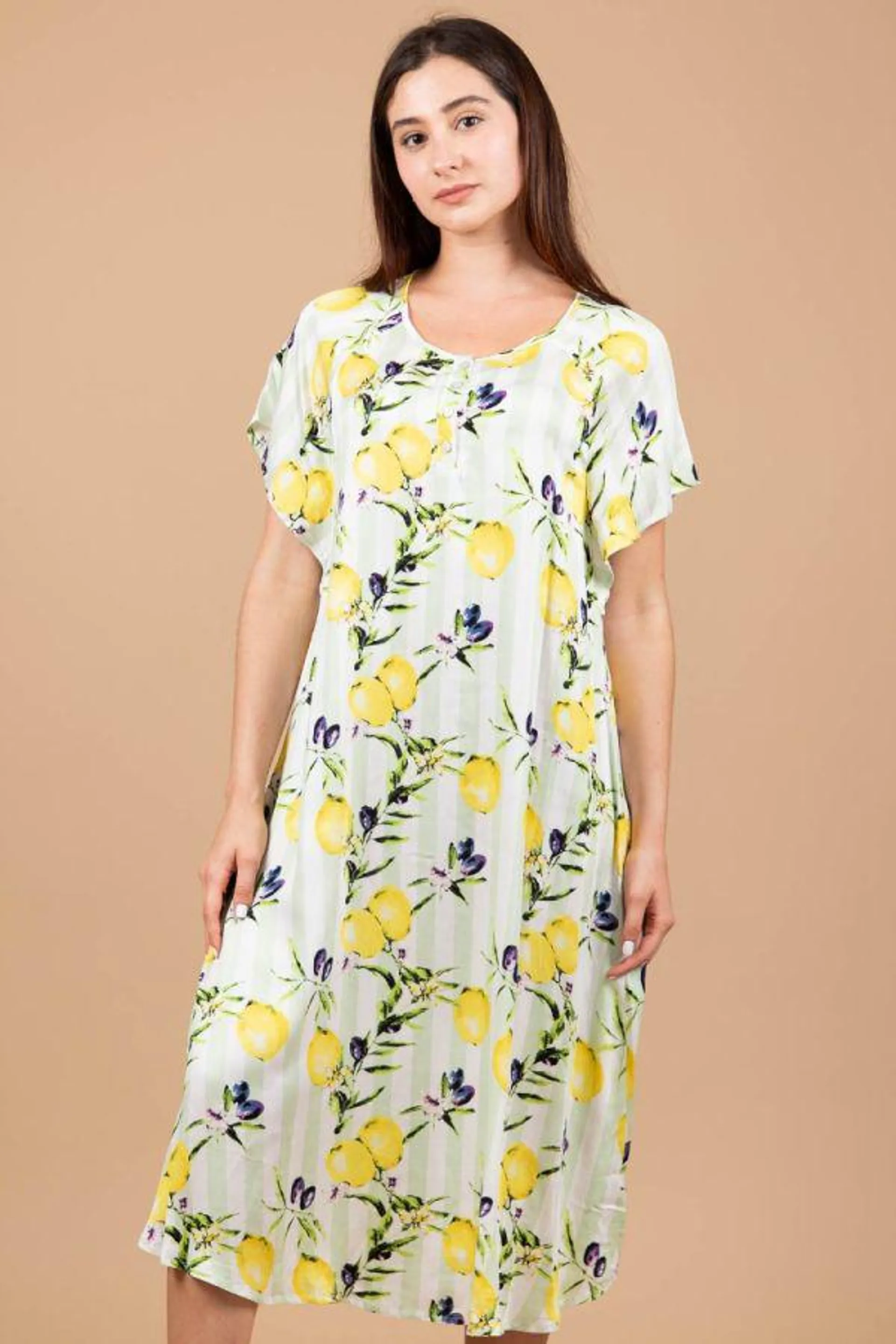 Ladies Light Green Lemon Print Dress