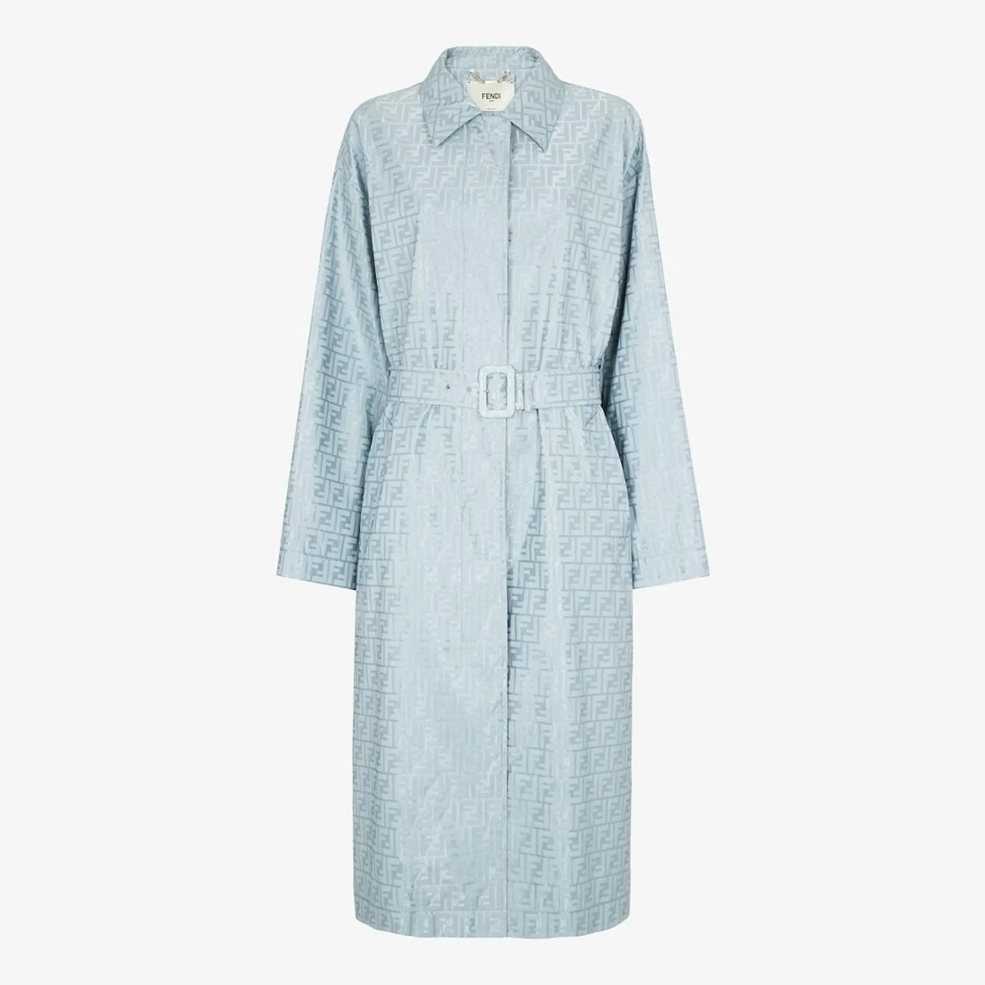 Light blue FF jacquard fabric trench coat