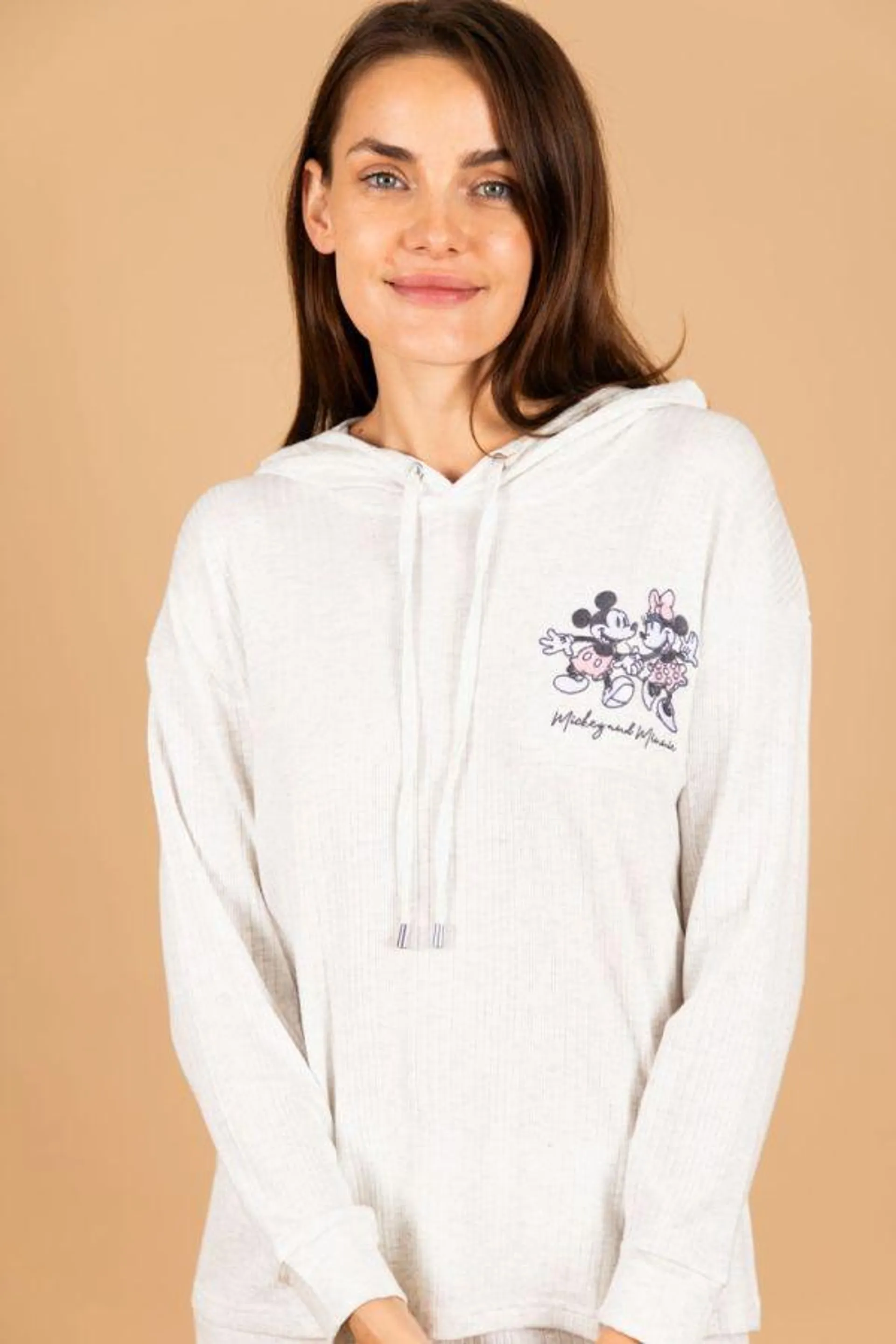 Ladies Grey Rib Mickey Minnie Hooded Mix & Match Top