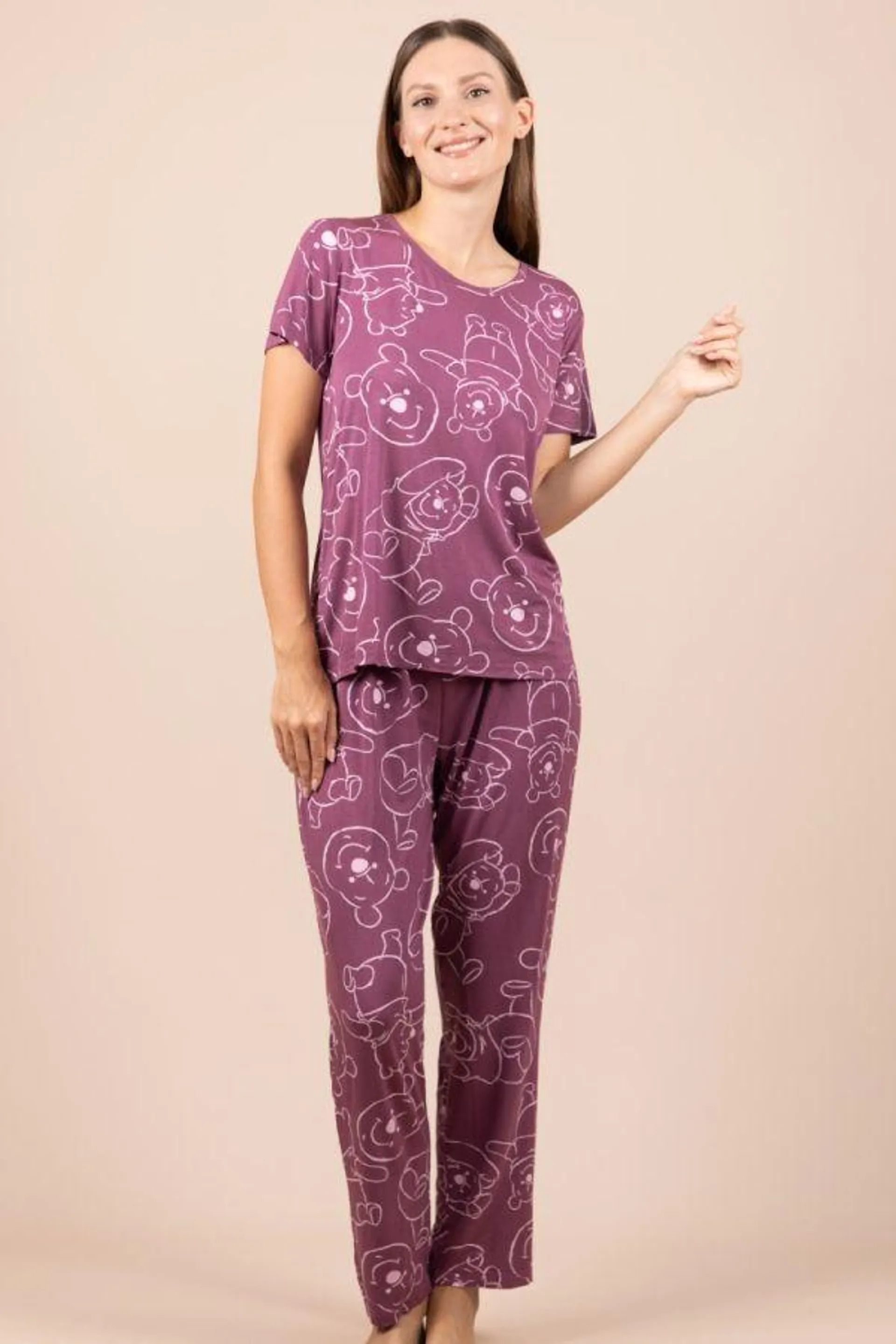 Ladies Burgundy Sketchy Pooh PJ