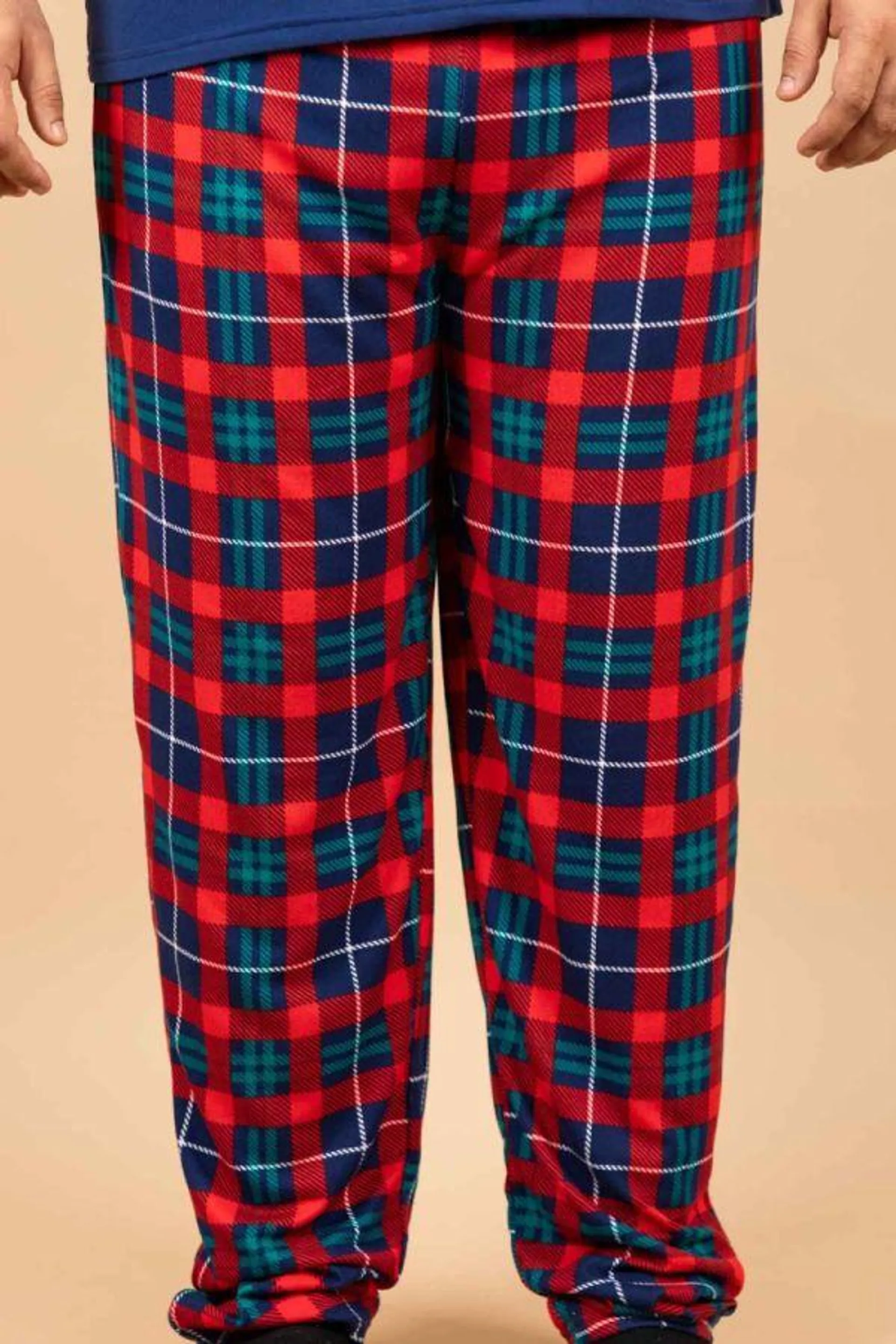 Mens Red Navy Green Check Xmas Pant