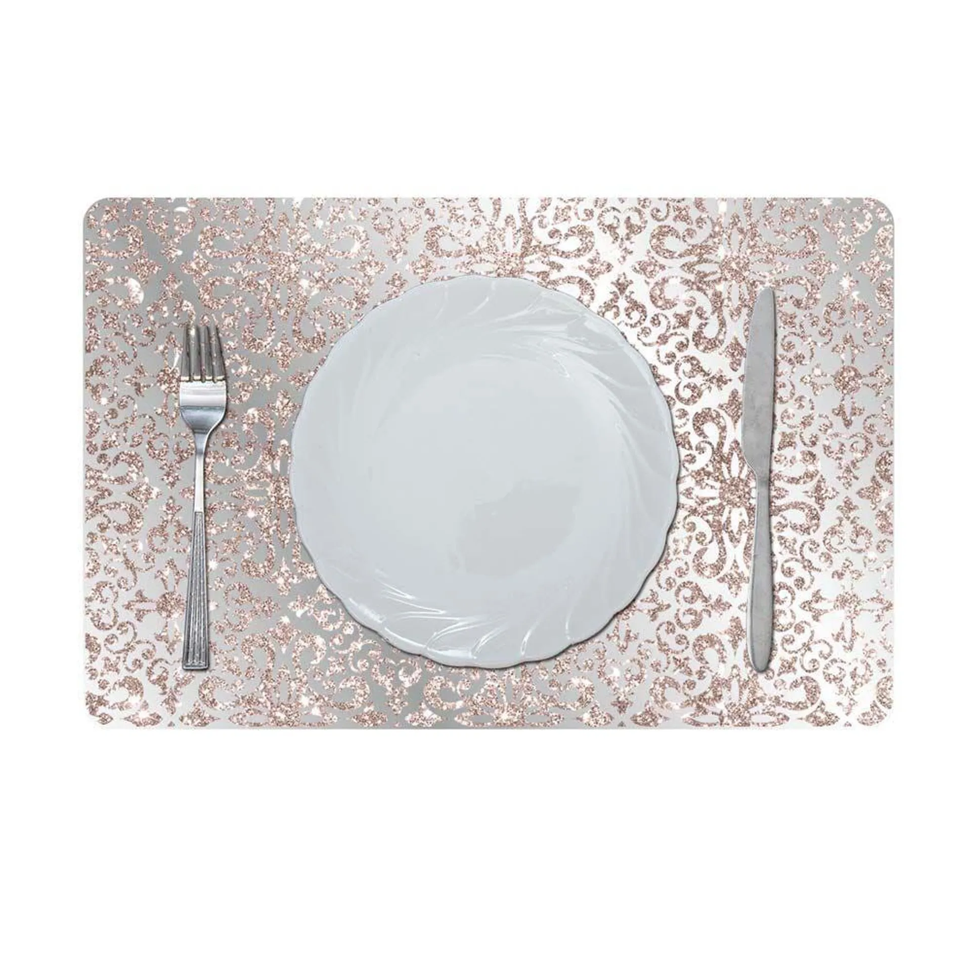 Glamour Glitter Metallic Mirror Look Printed Placemat Rose Gold AEC-29611C