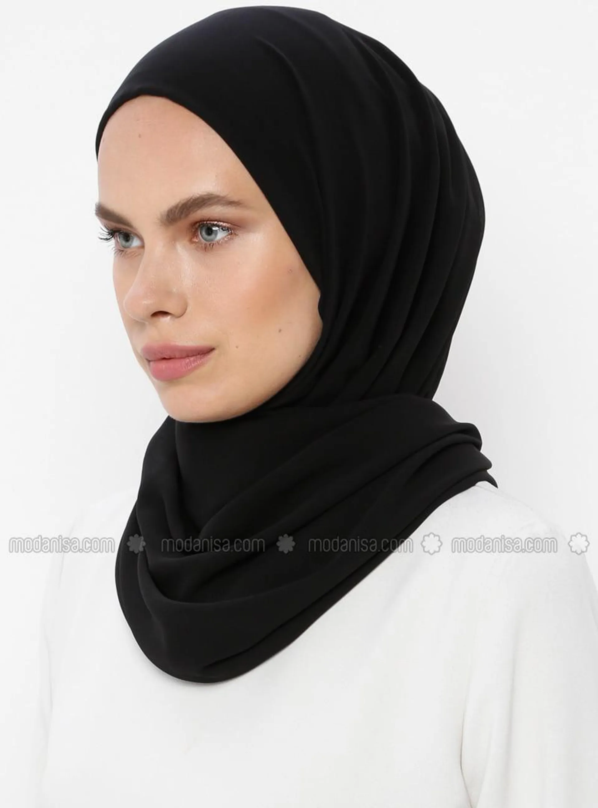 With Undercap Chiffon Shawl Black