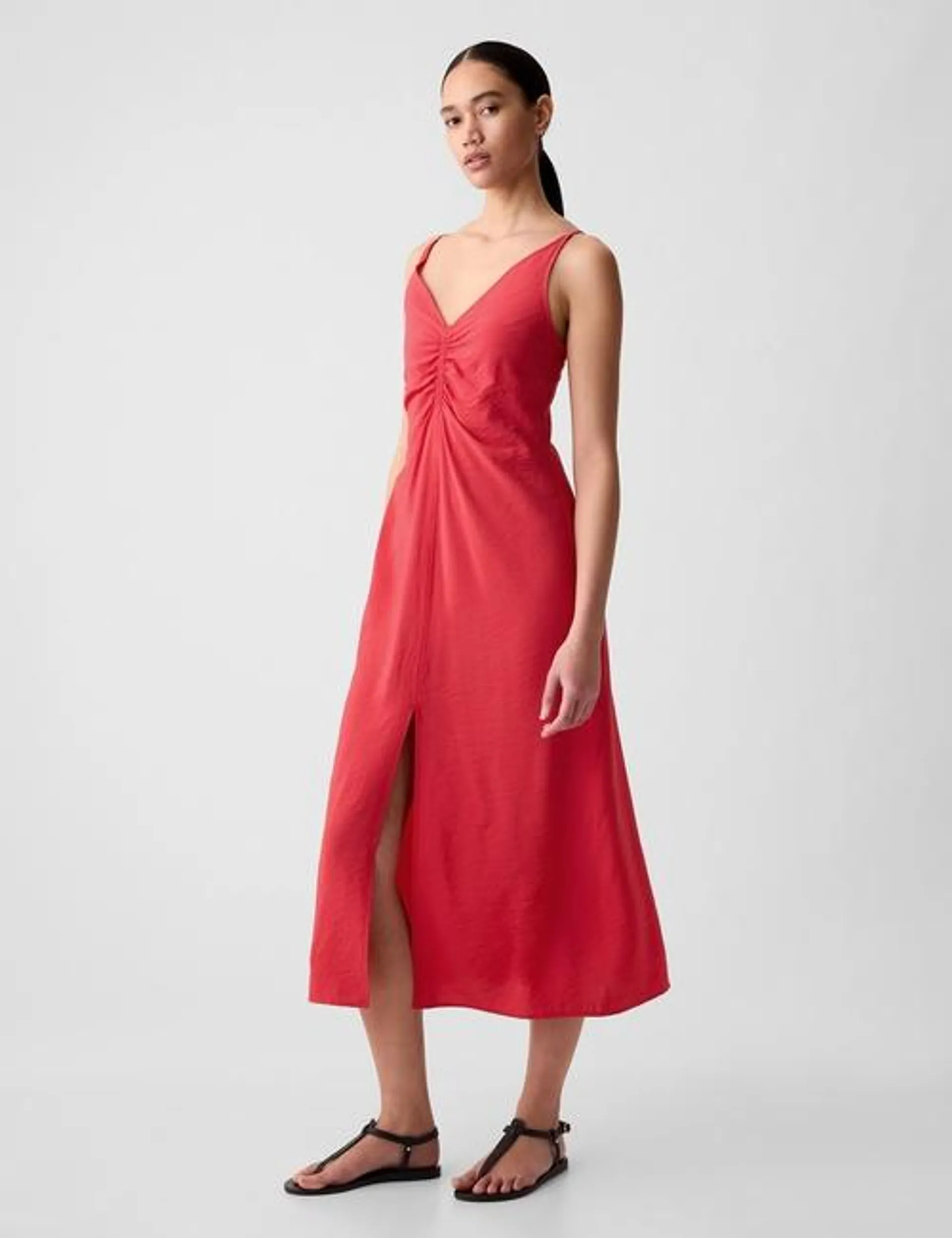 Ruched Slip Midi Dress