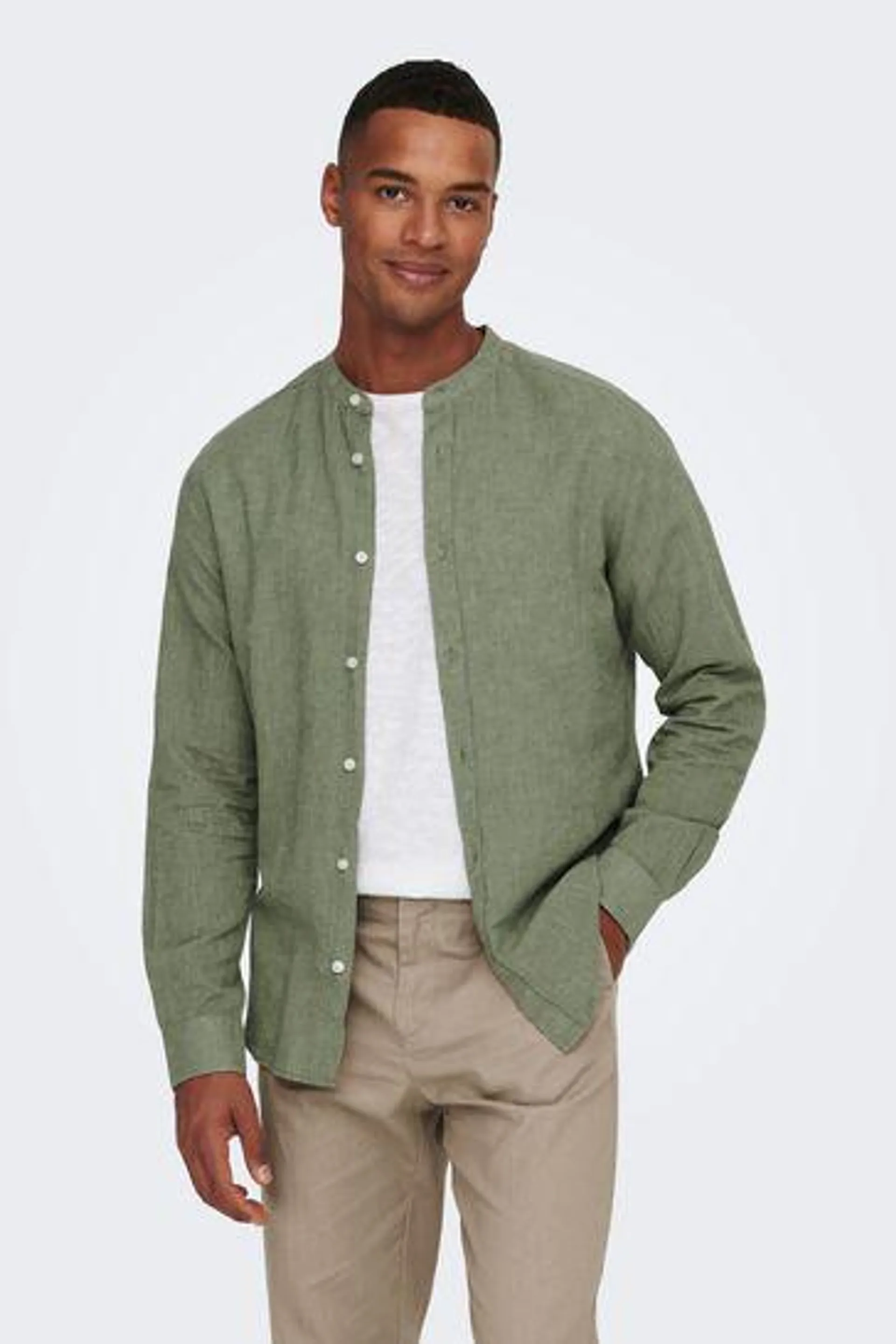 Only & Sons Long Sleeve Button Up Shirt Contains Linen