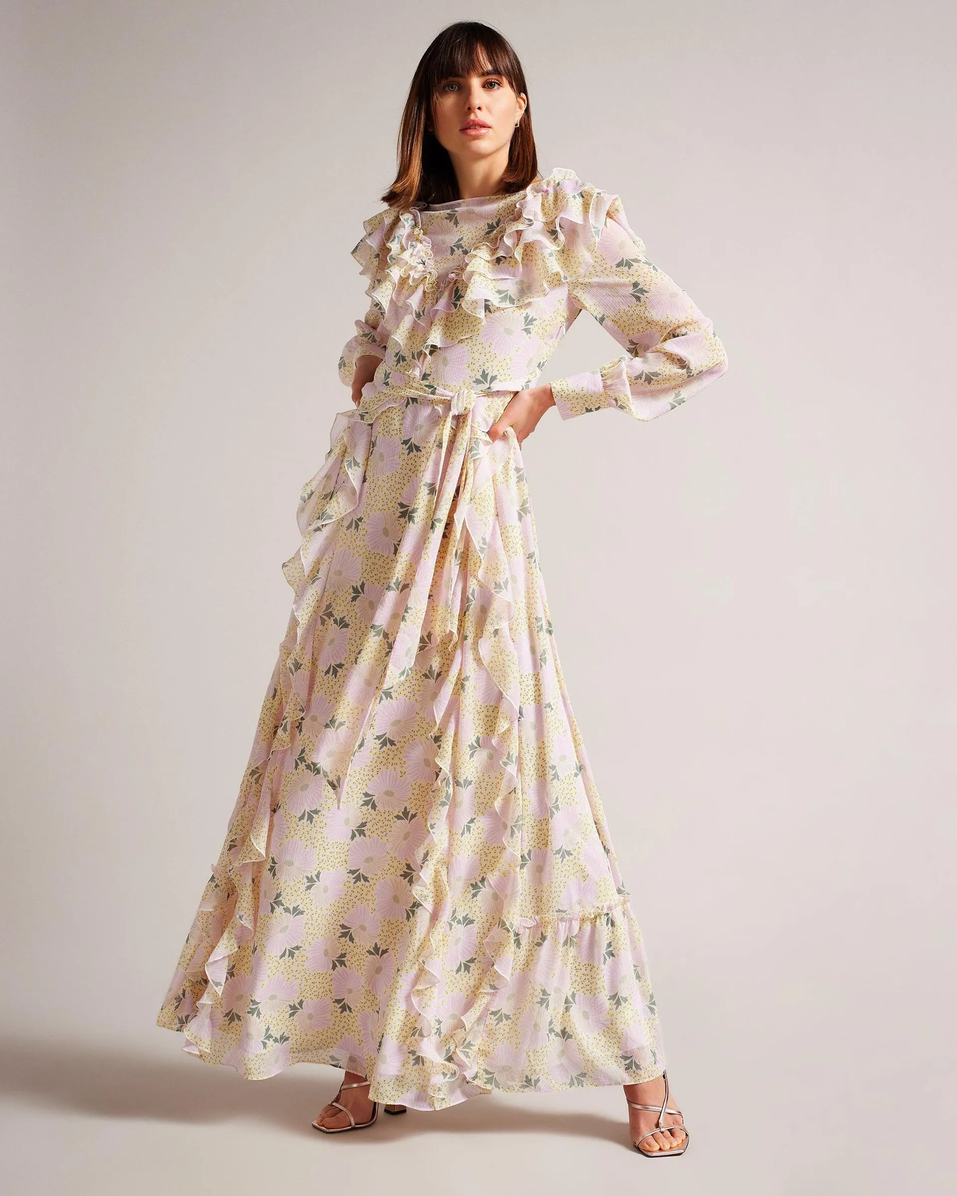 Frilled Daisy Print Maxi Dress