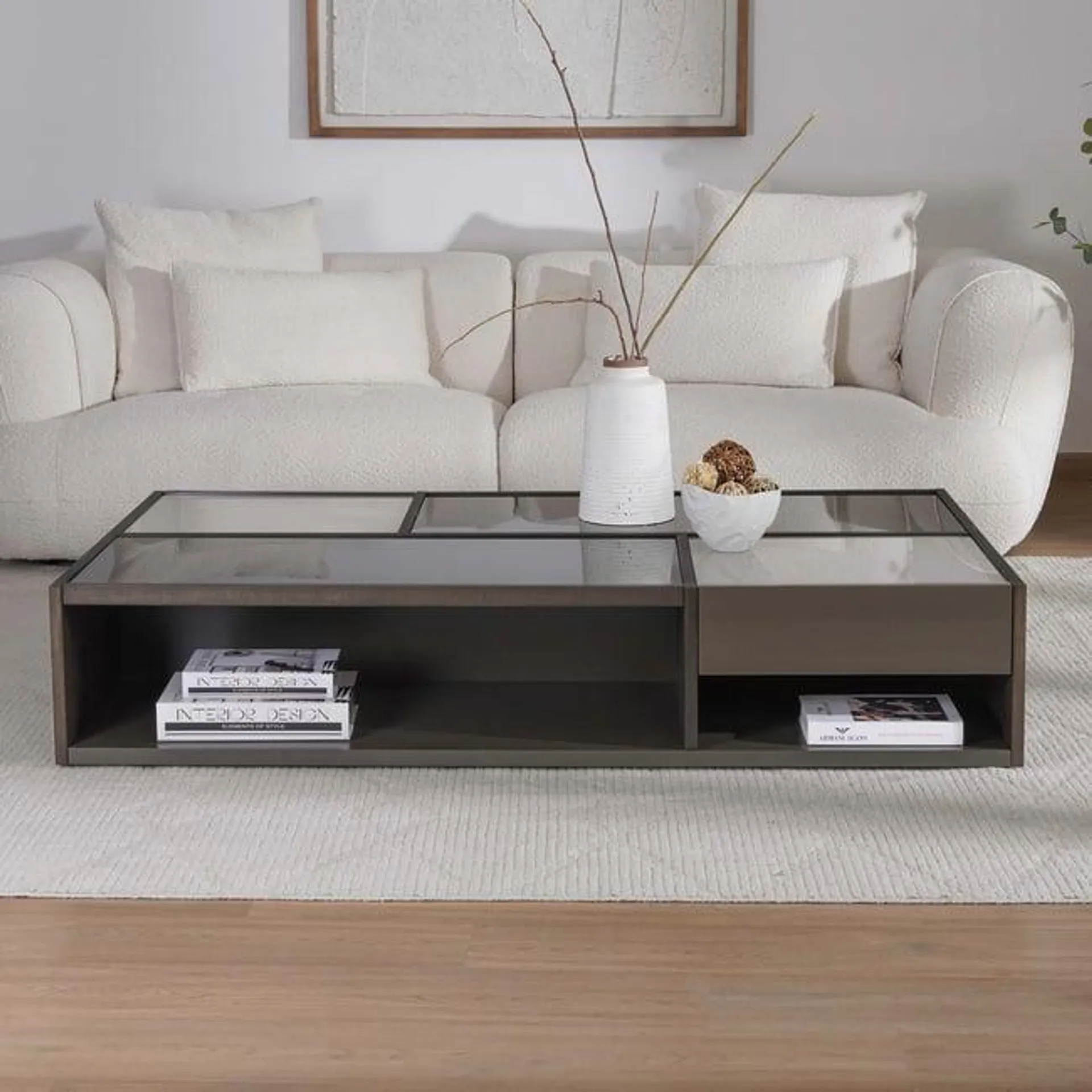 belisima coffee table oak veneer - white & dark grey