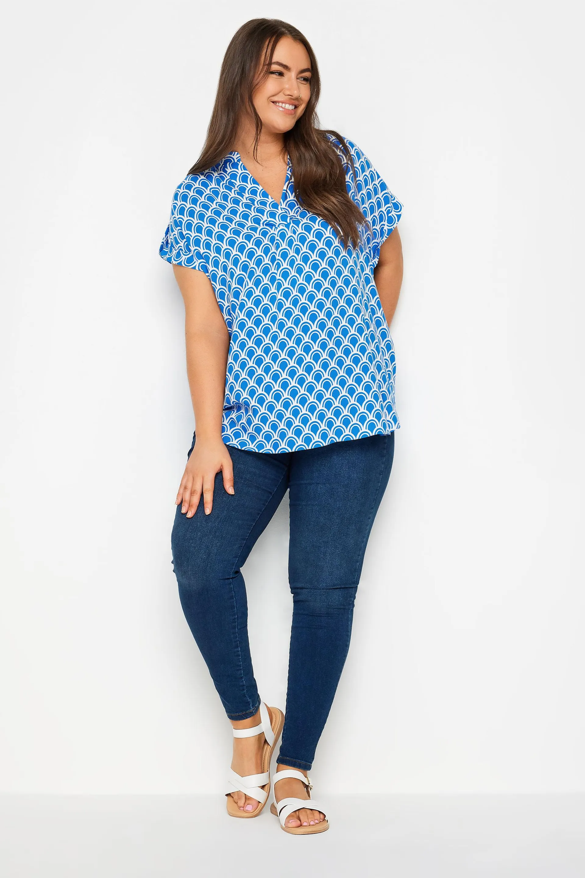 YOURS Curve Blue Geometric Print Blouse