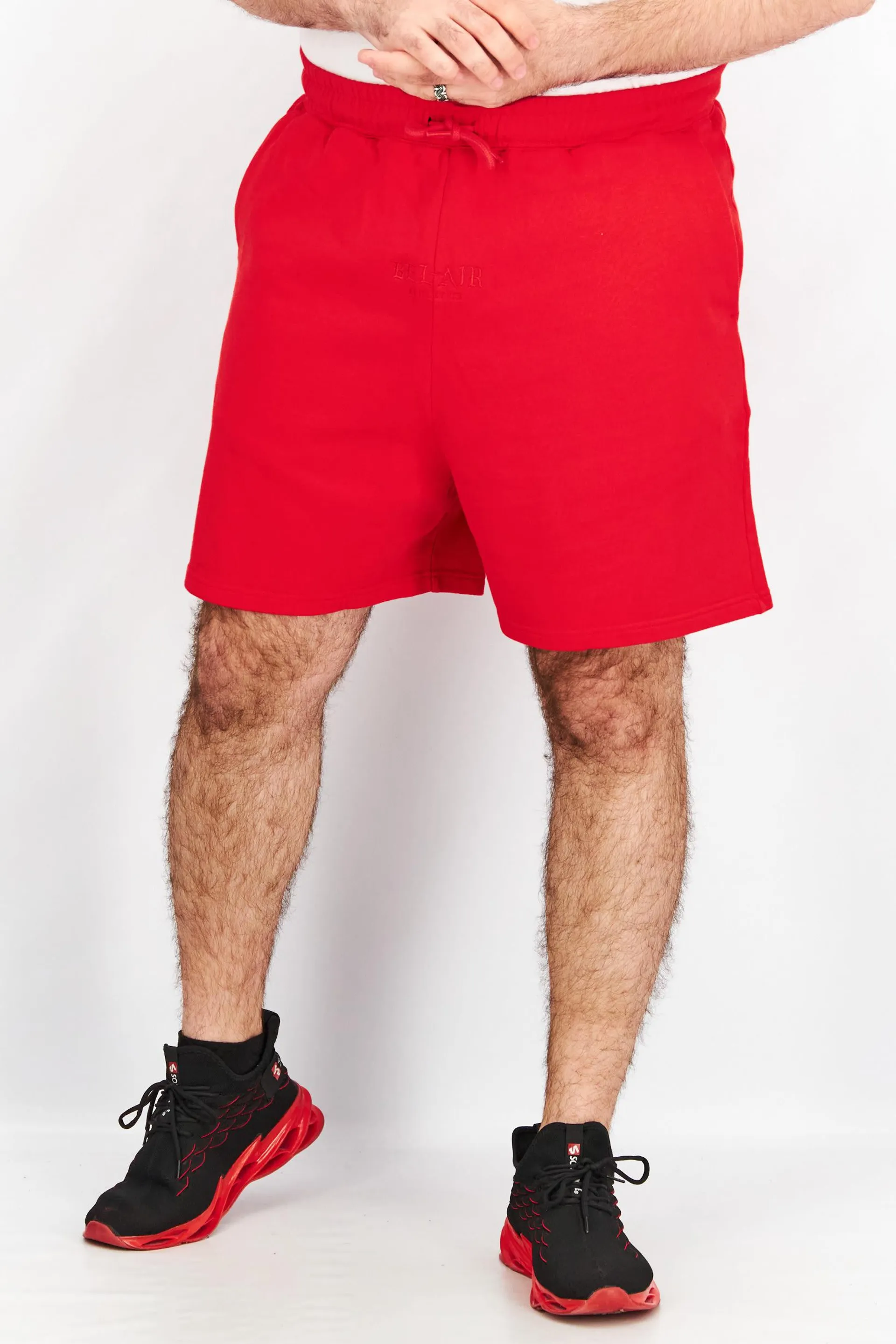 Men Sportswear Fit Embroidered Logo Drawstring Shorts, Red