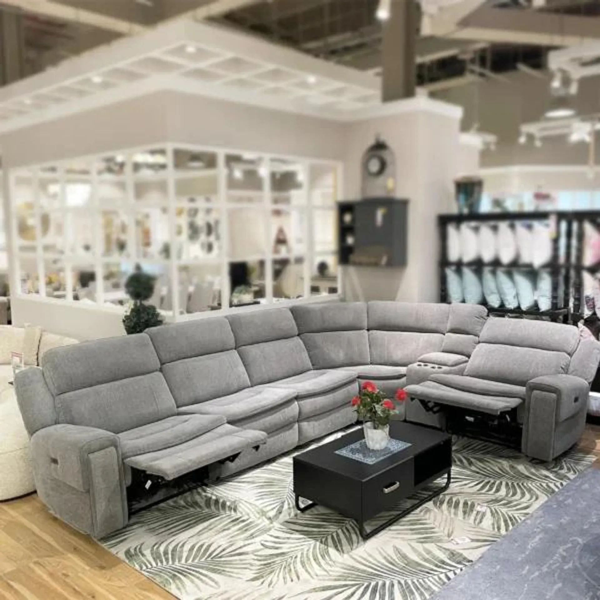 Bennet Sectional Corner Sofa with Power Recliner – Light Grey