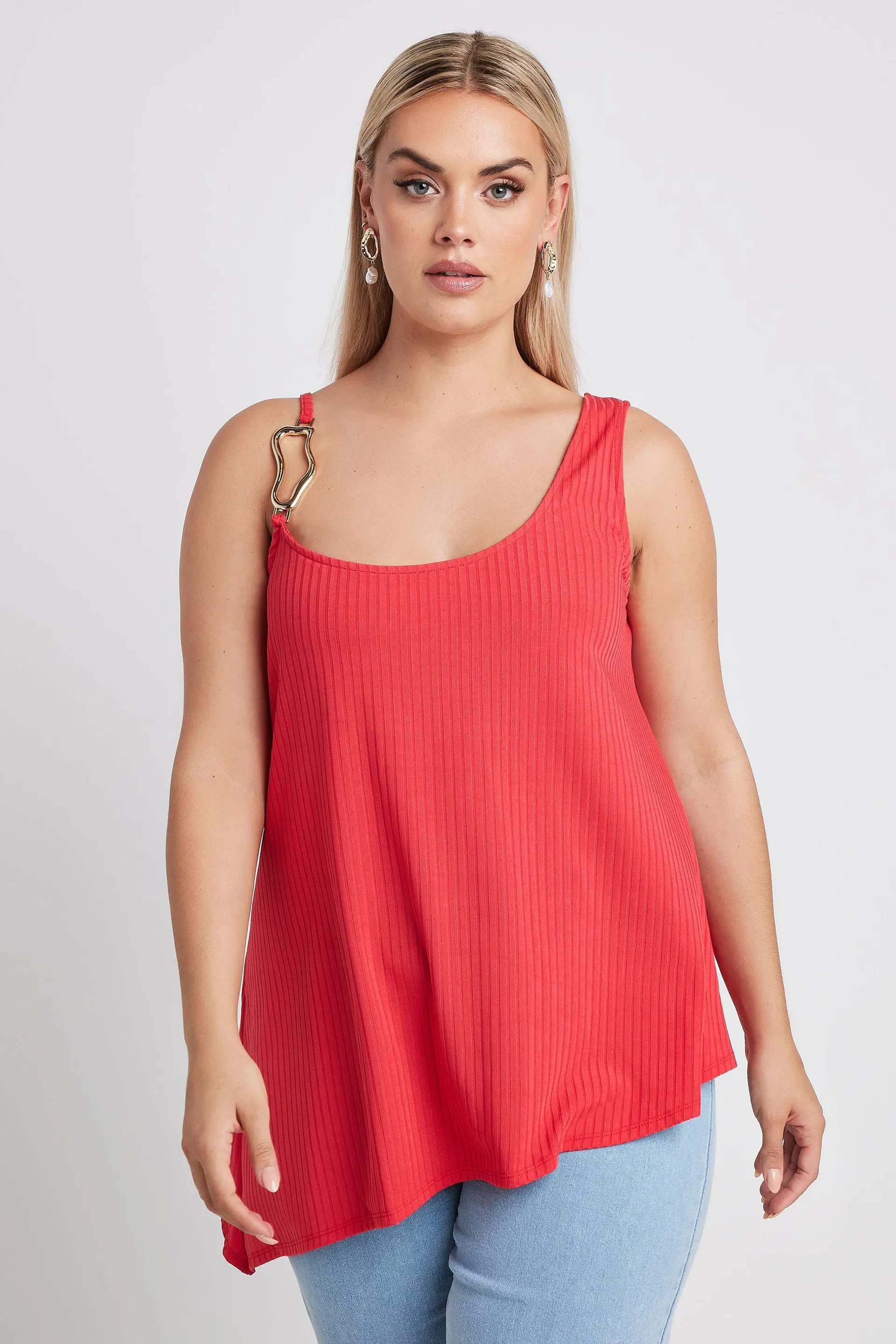 LIMITED COLLECTION Curve Red Metal Trim Ribbed Vest Top