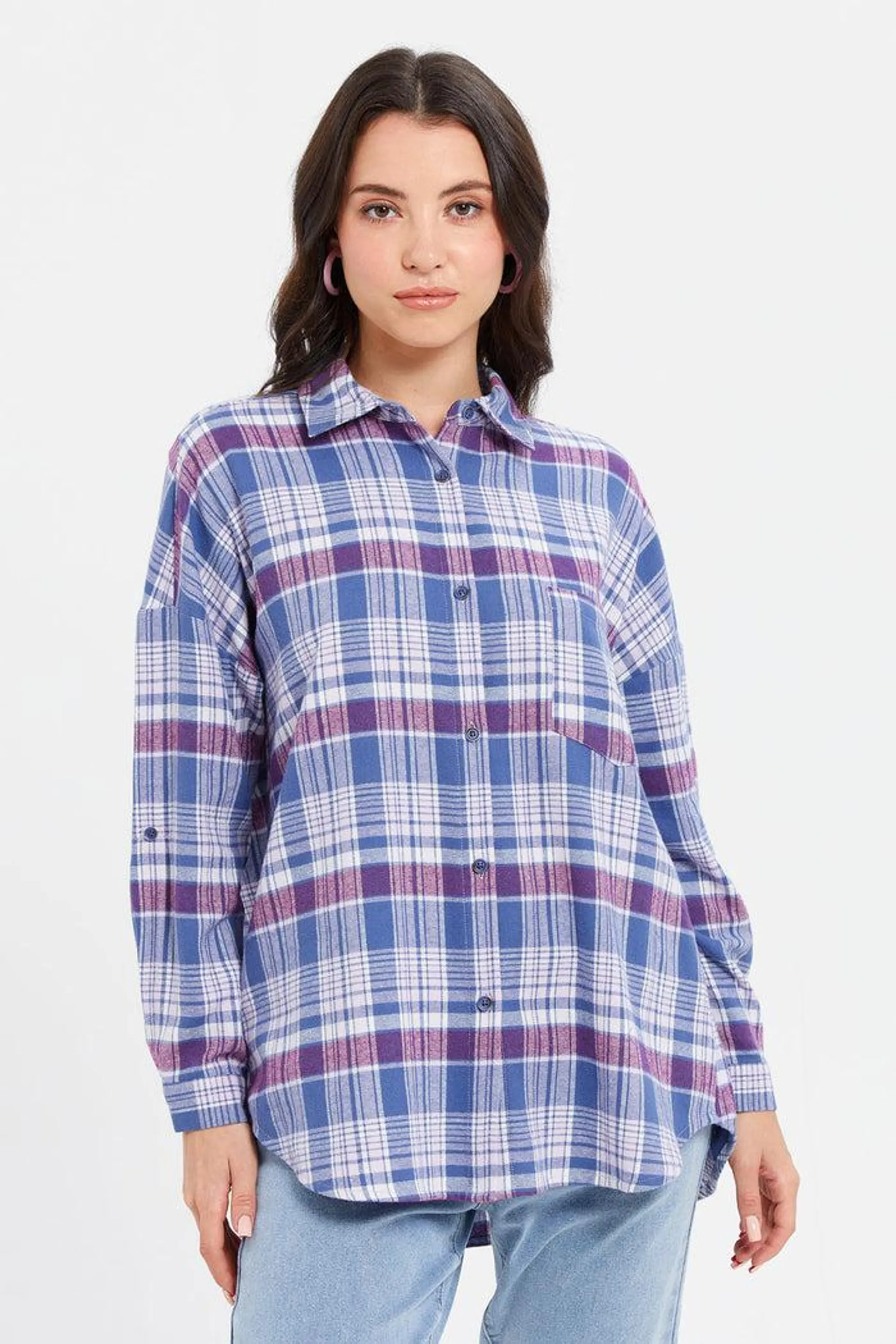 Women Blue Checkered Shirt