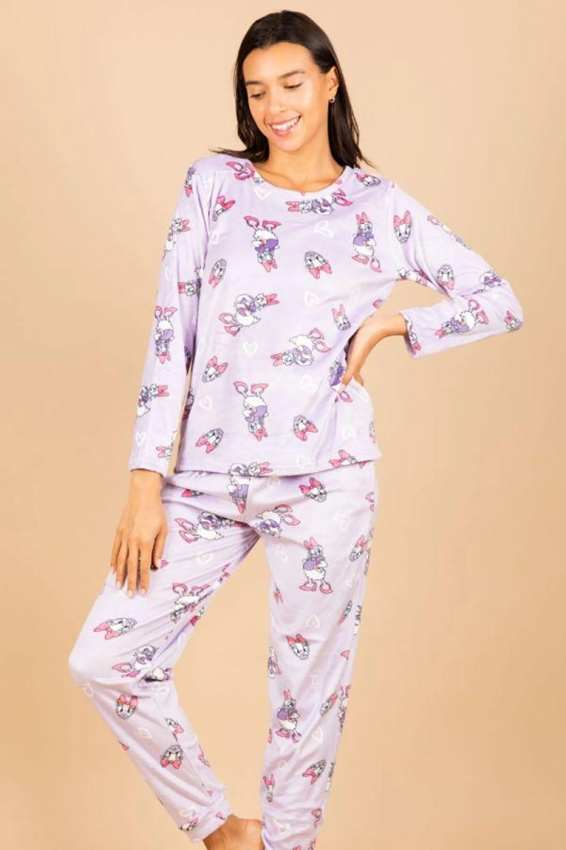 Ladies Lilac Daisy Heart Printed PJ