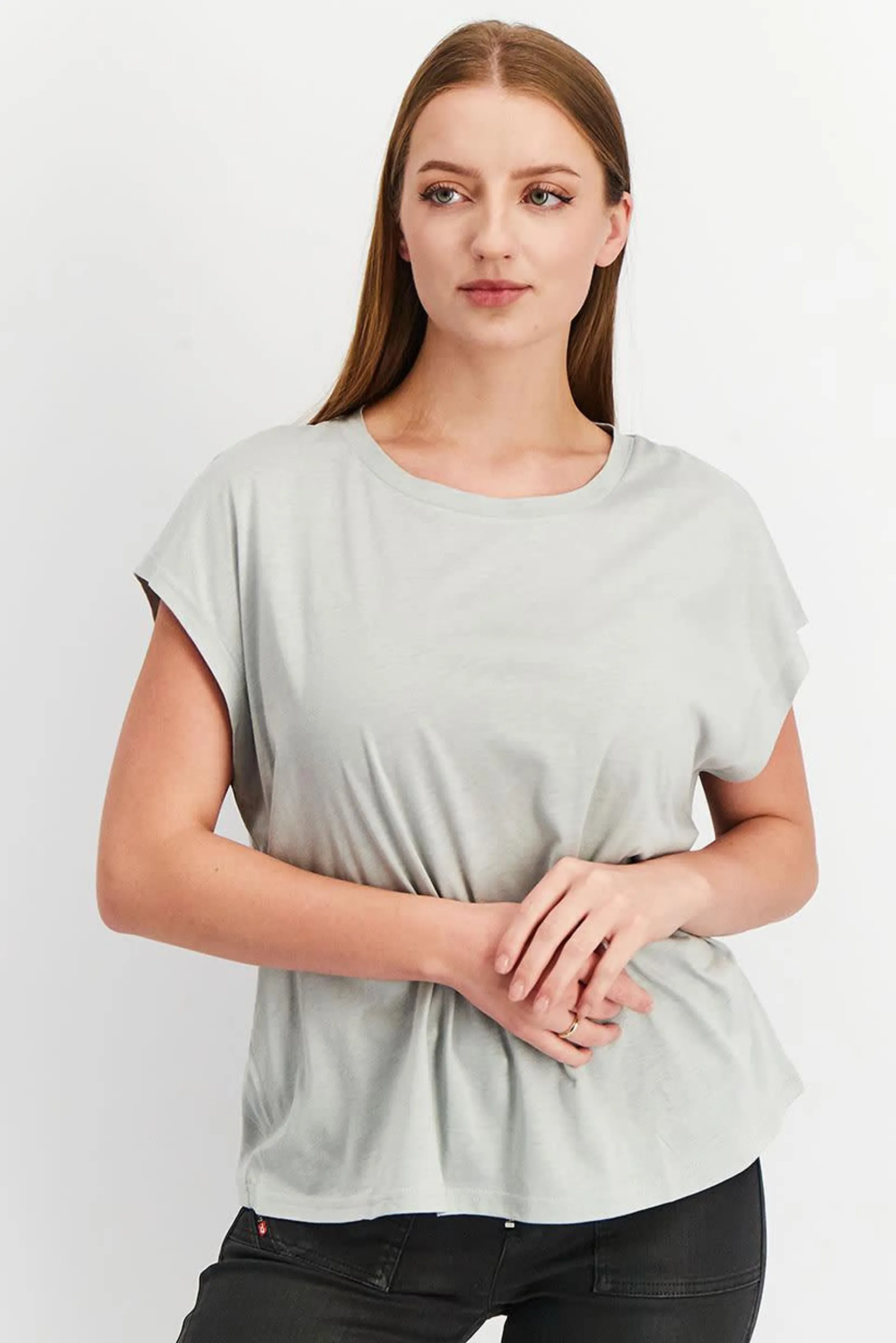 Women Comfort Fit Cap Sleeve Yoga Tops, Grey