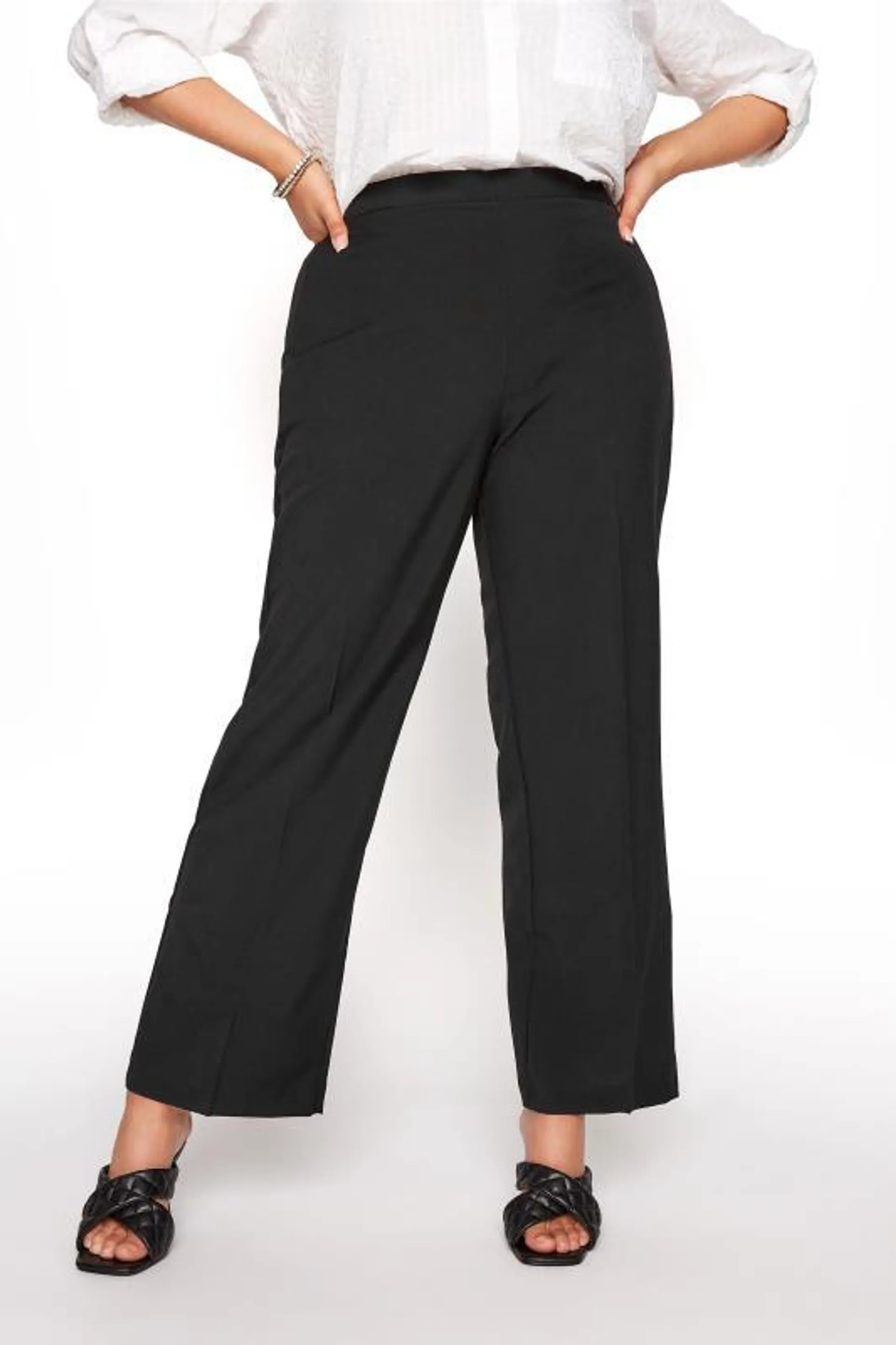 YOURS Curve Black Elasticated Stretch Straight Leg Trousers