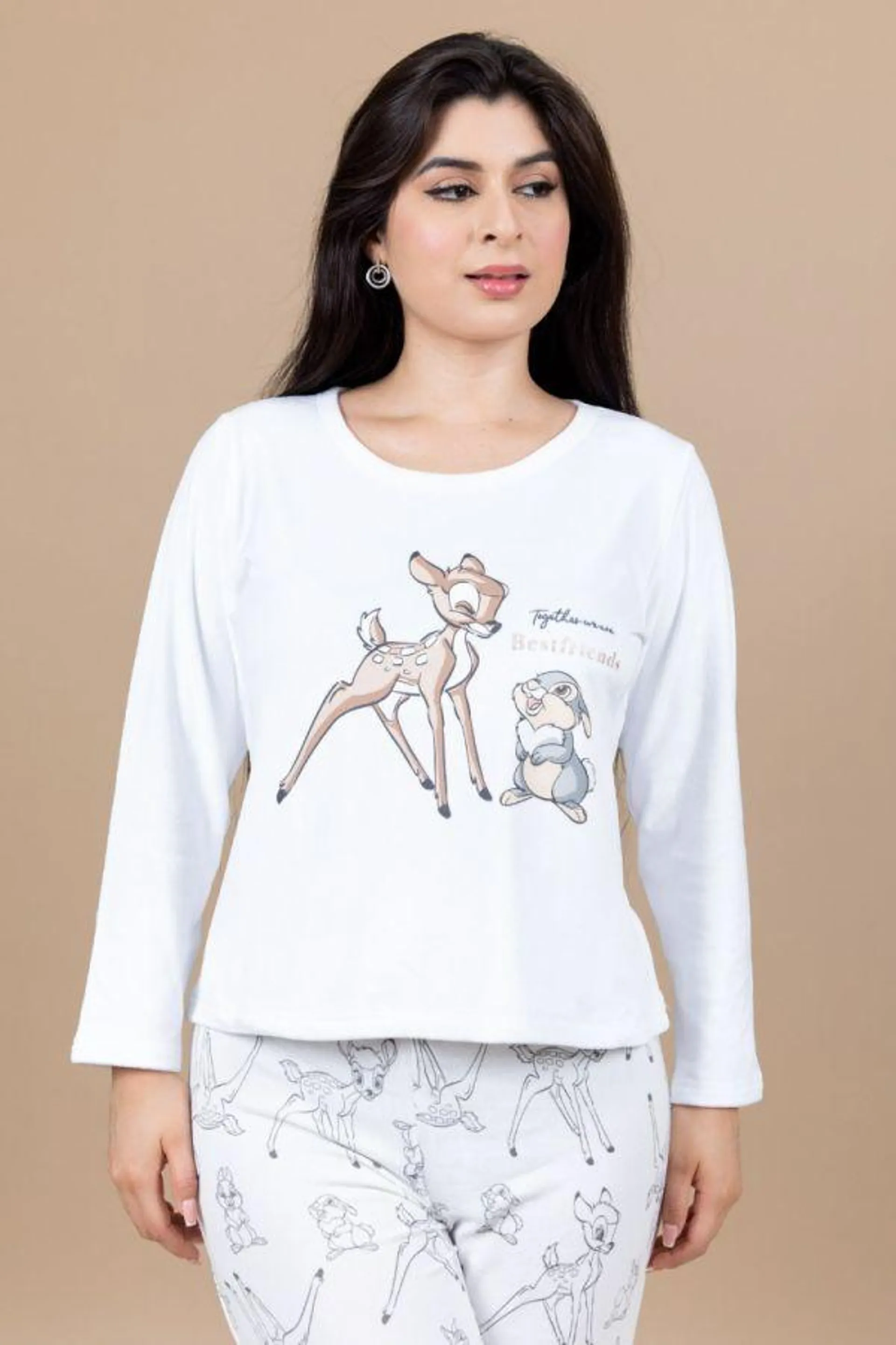 Ladies White Bambi Thumper Bestfriends Top