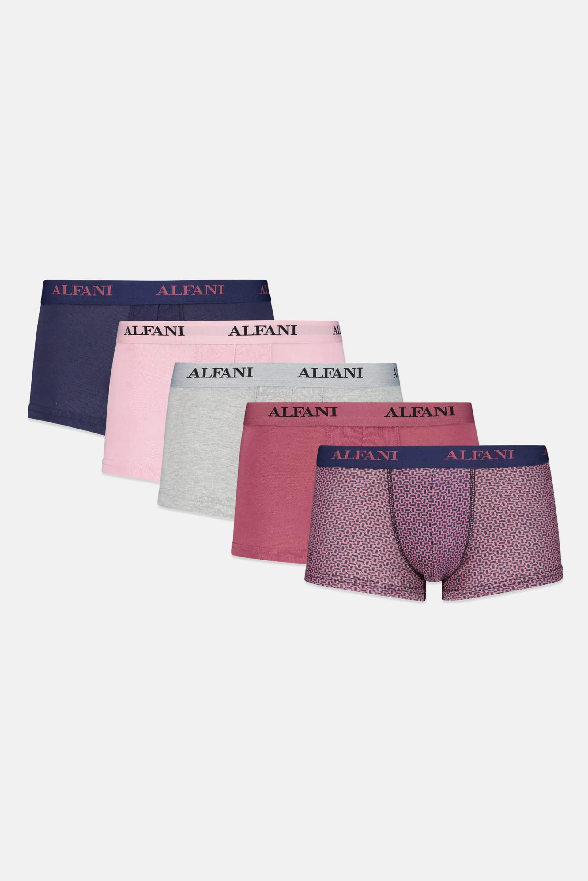 Men 5 Pairs Textured Trunks, Navy/Grey/Pink