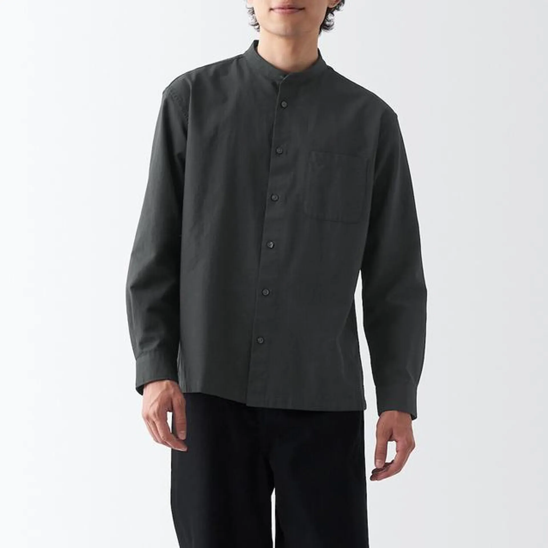 Washed Oxford Stand Collar Shirt