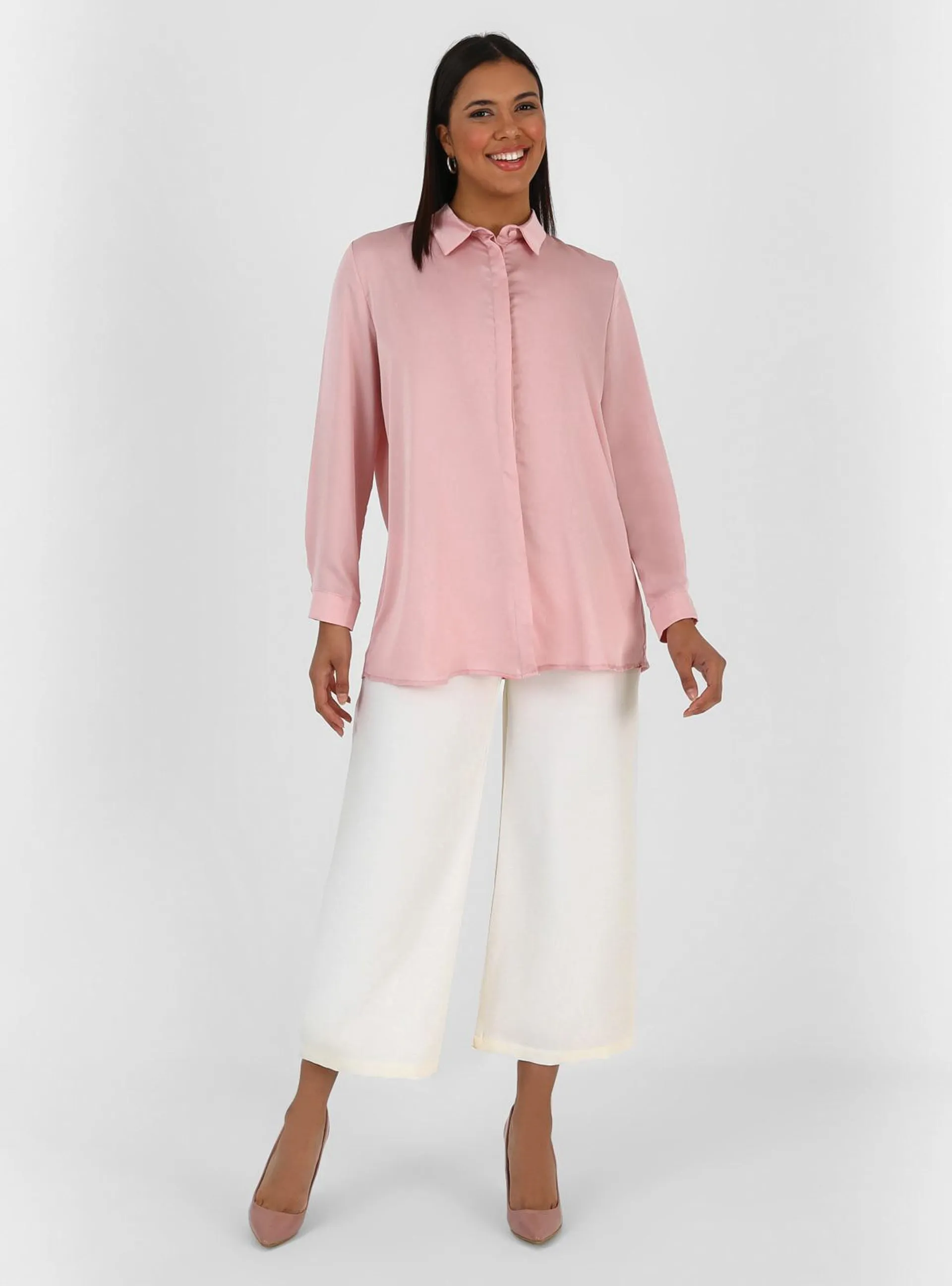 Powder Pink - Point Collar - Plus Size Tunic