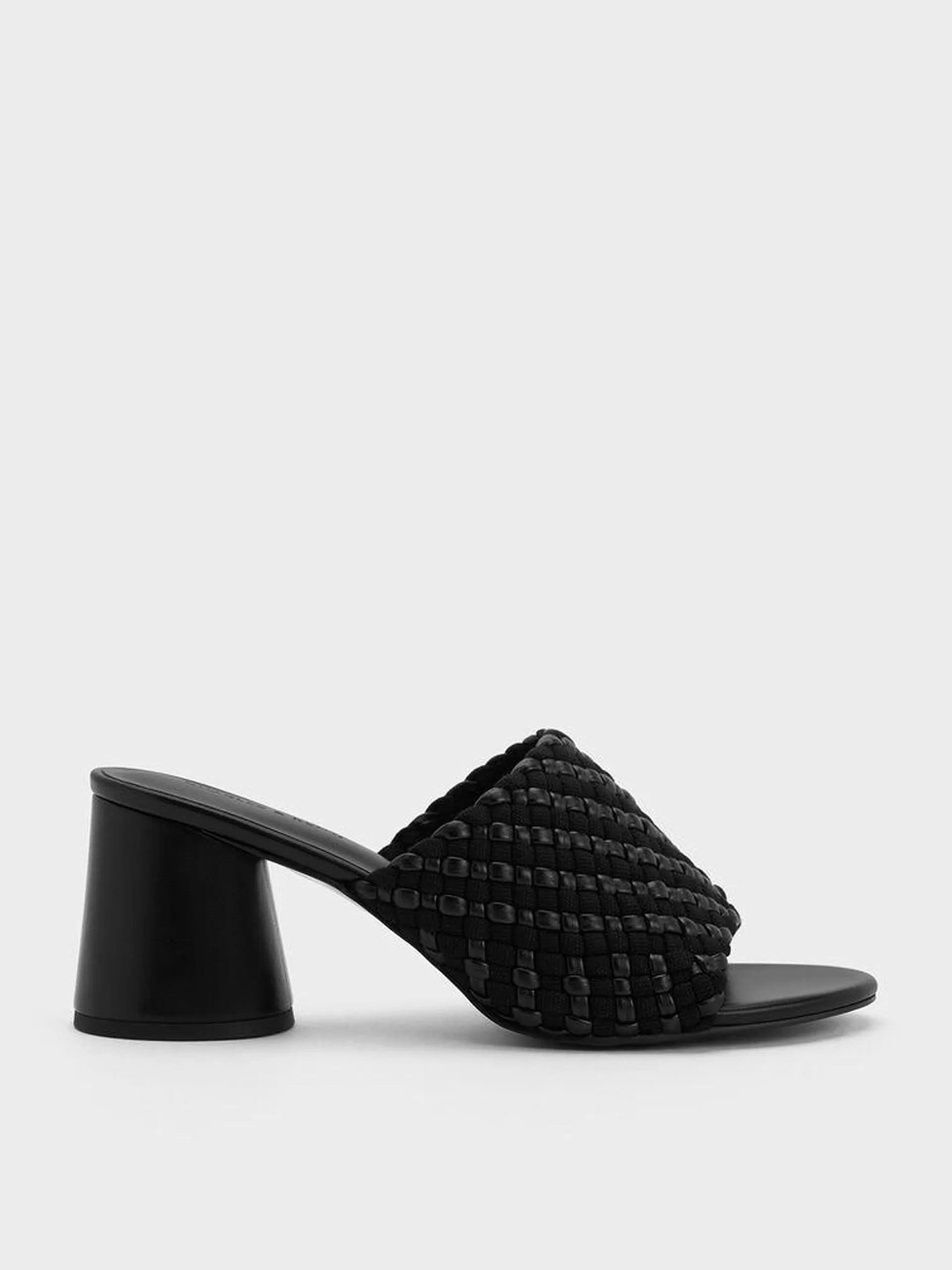 Canvas Interwoven Block Heel Mules