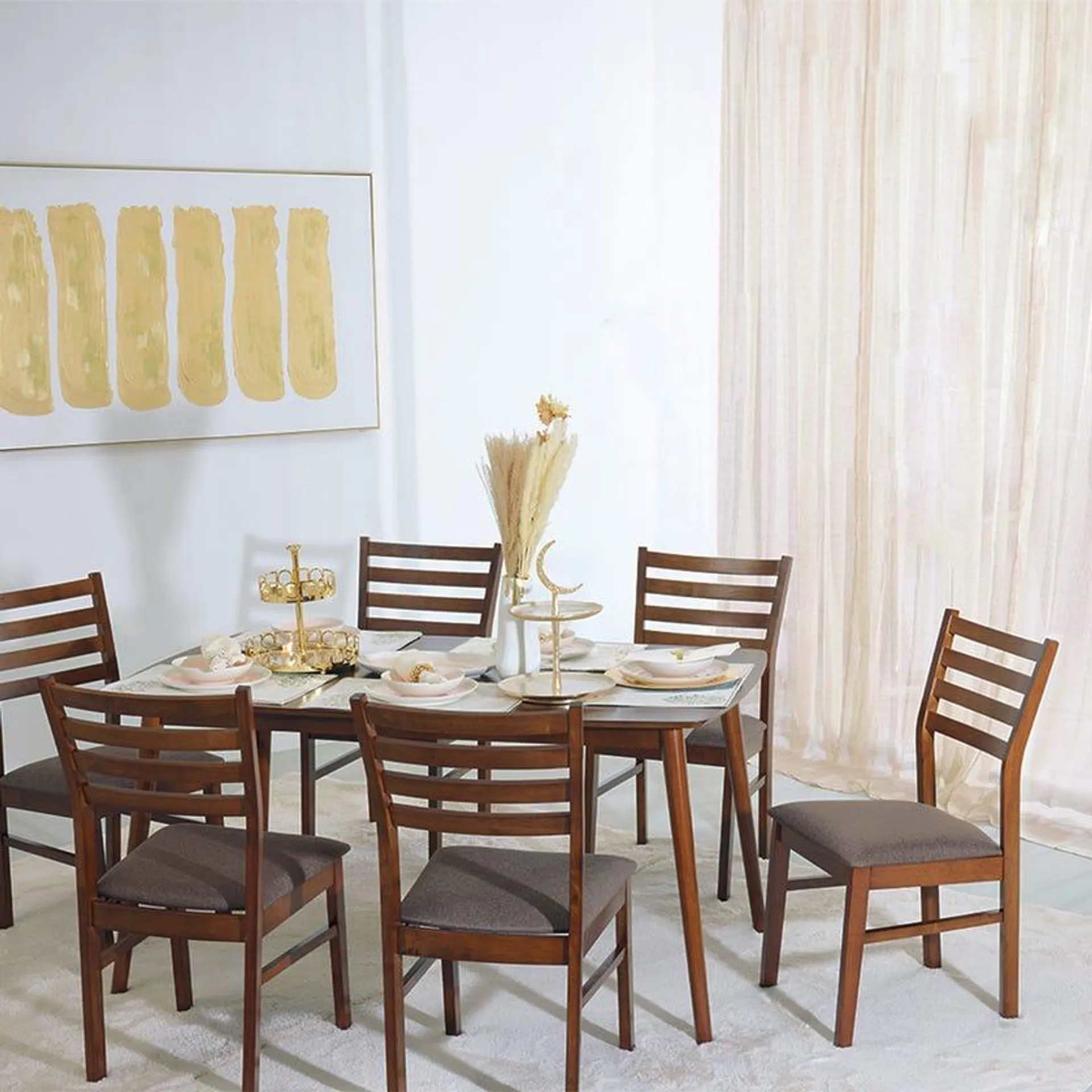 Marino 1+6 Dining Set, Brown - 150x75.8 cm