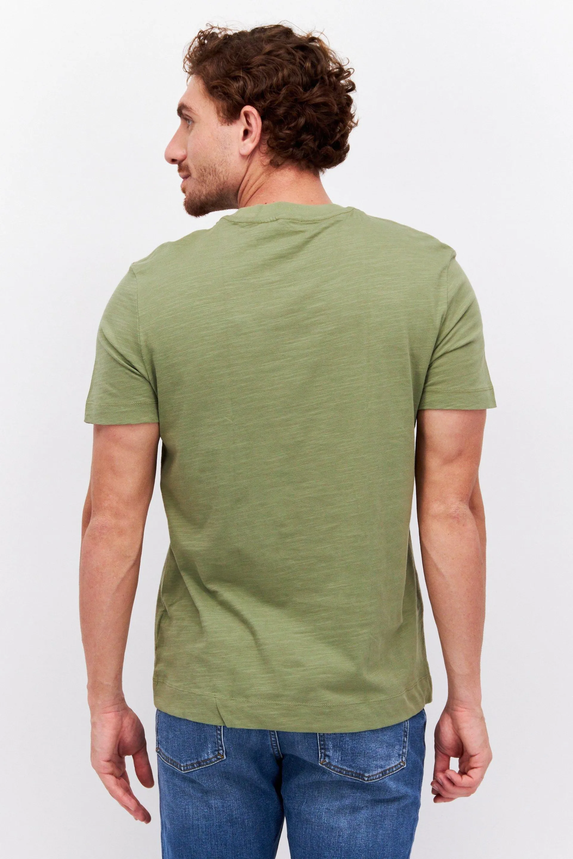 Men Crew Neck Short Sleeves Heather T-Shirt, Olive