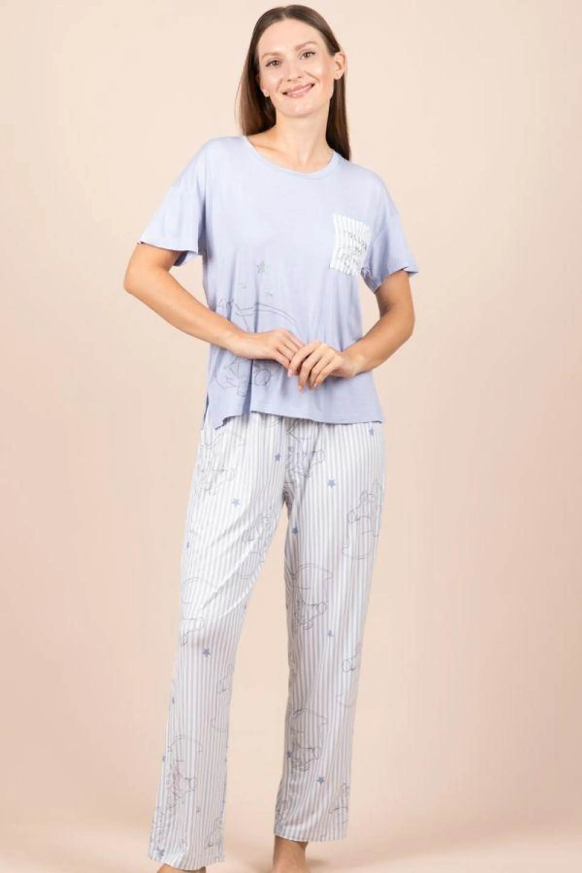 Ladies Blue Dumbo Pocket PJ