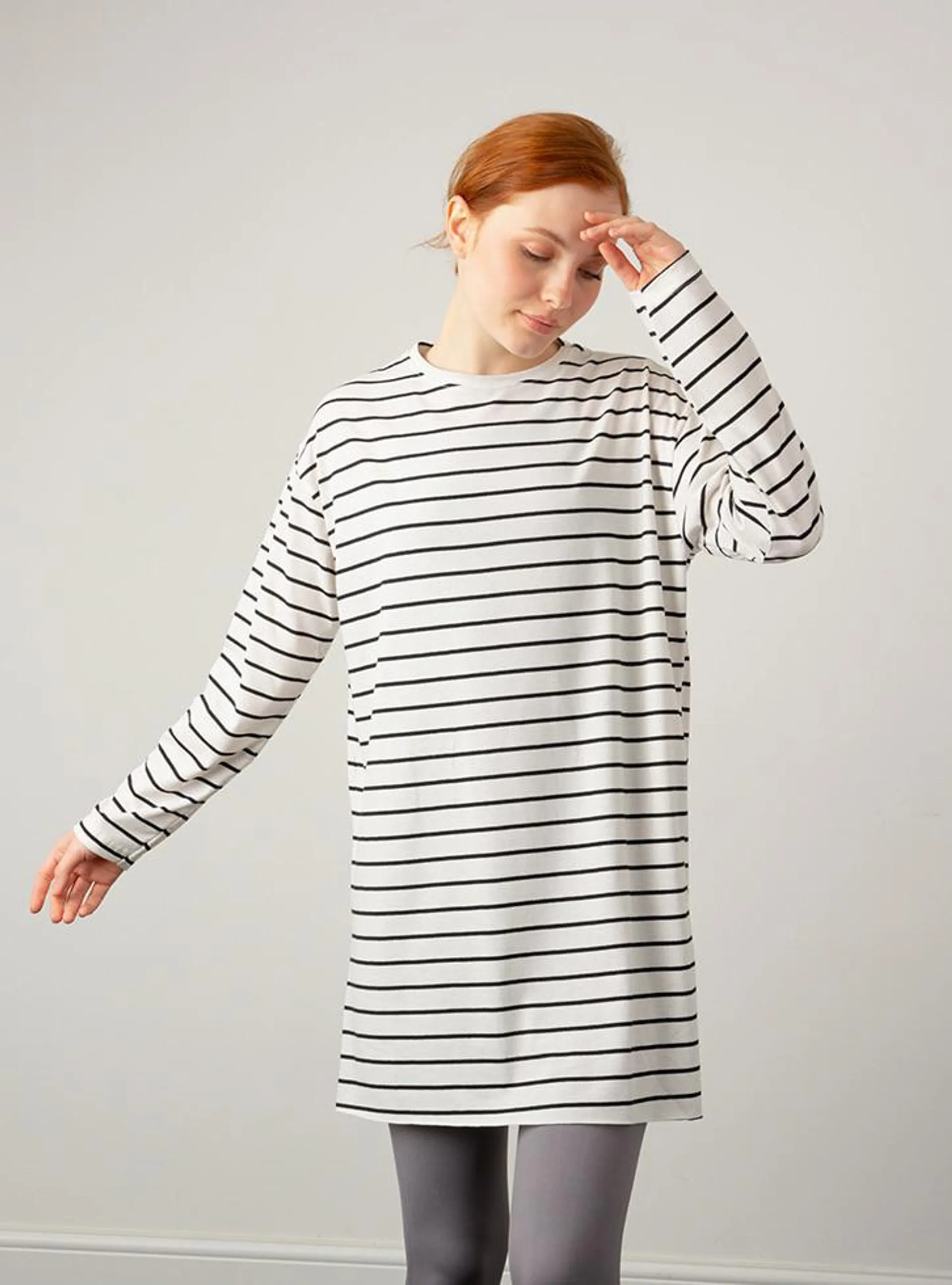 Striped Combed Cotton Tunic Cream-Beige