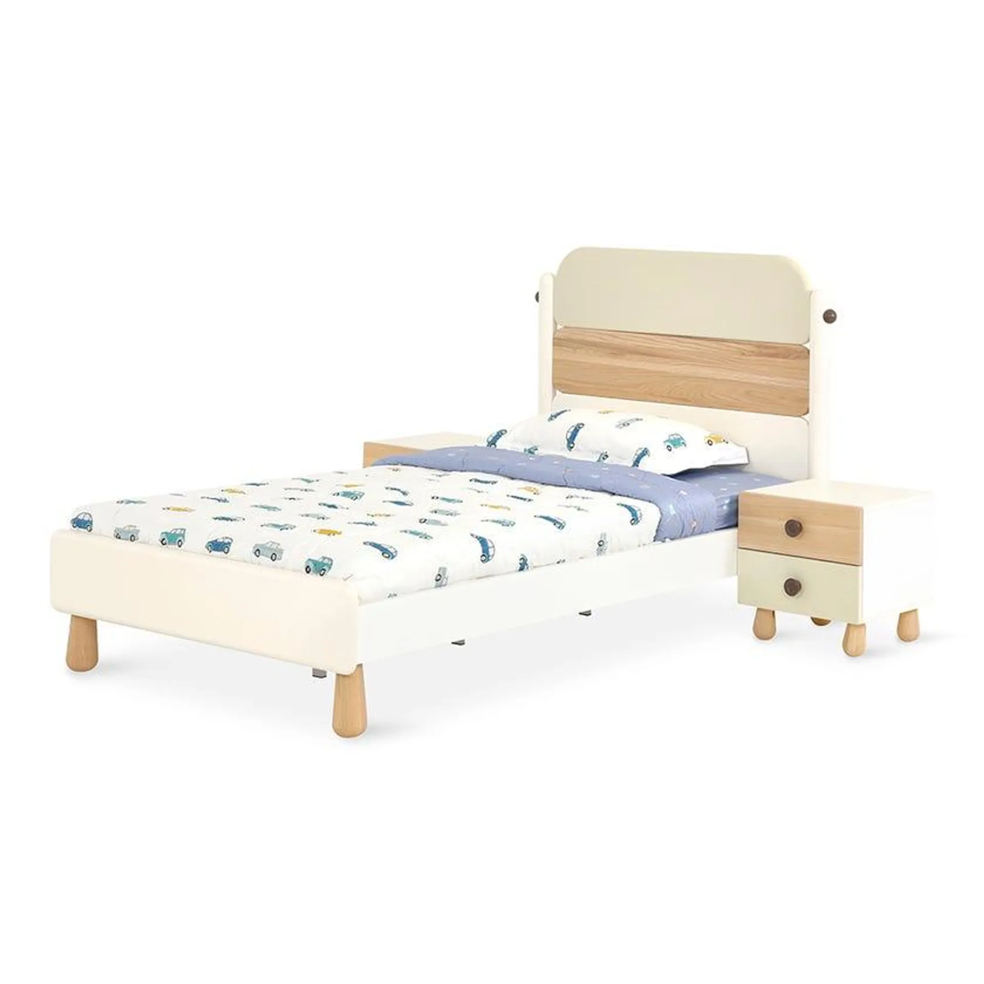 Desiree Double-Sized Bed with 2 Nightstands, White & Natural