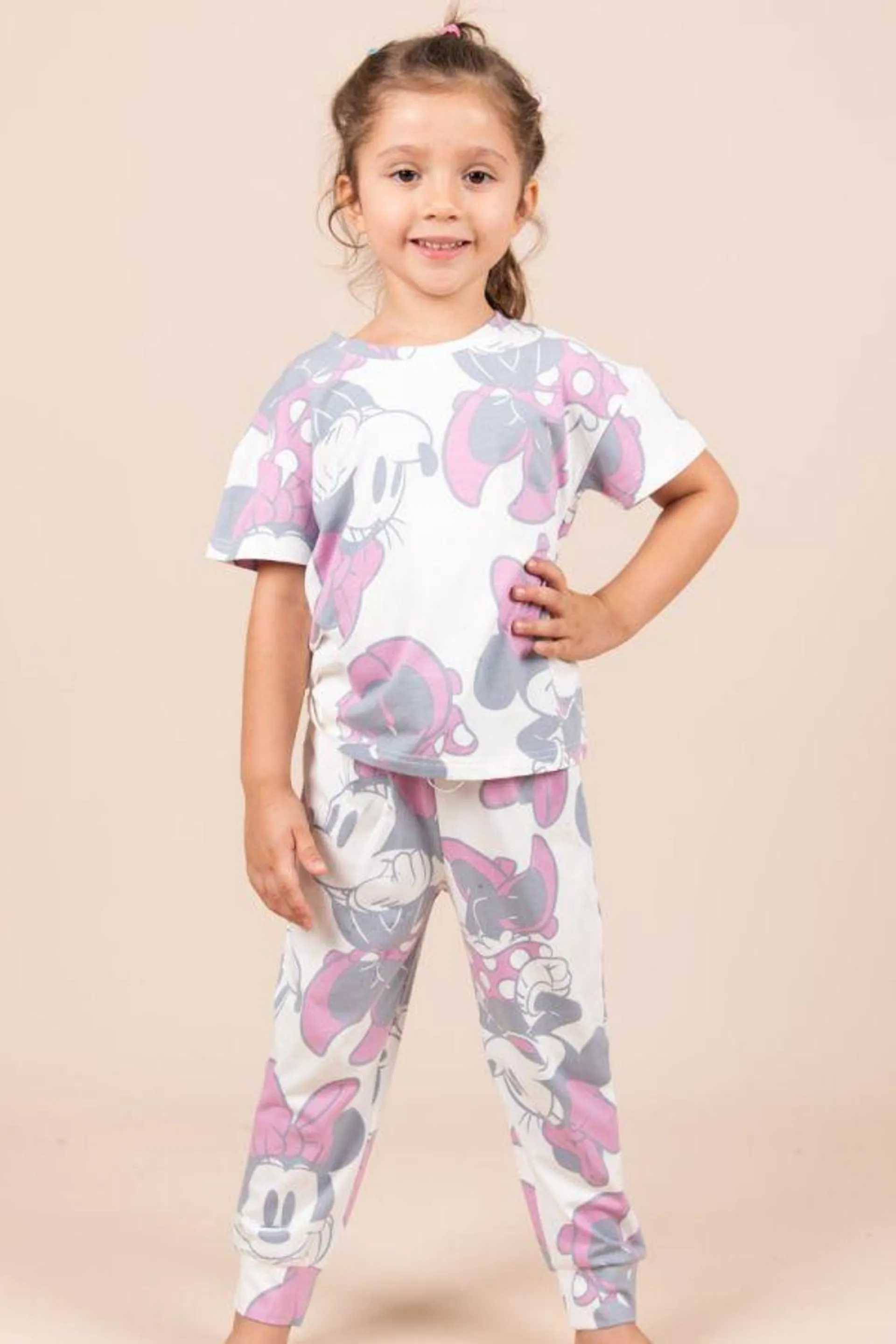 Girls White Mauve Minnie Printed PJ