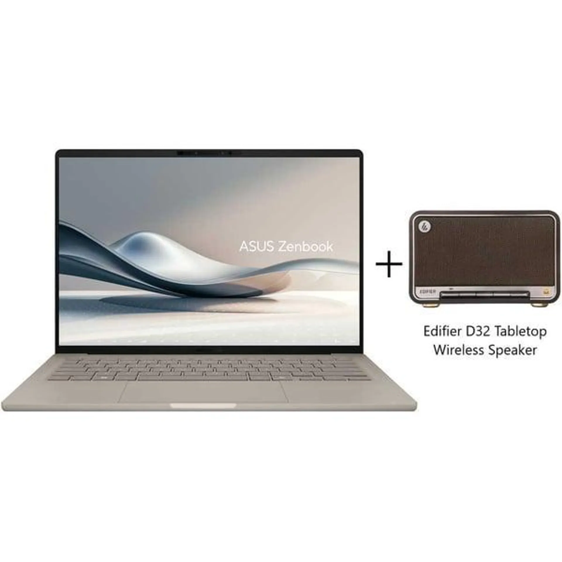 Asus Zenbook 14 OLED UX3407 (2025) Laptop – Snapdragon X Elite / 14inch / 1TB SSD / 32GB RAM / Windows 11 Home / English & Arabic Keyboard / Zabriskie Beige / Middle East Version – [UX3407RA-QD906W] + Edifier D32 Tabletop Wireless Speaker – Pre-order