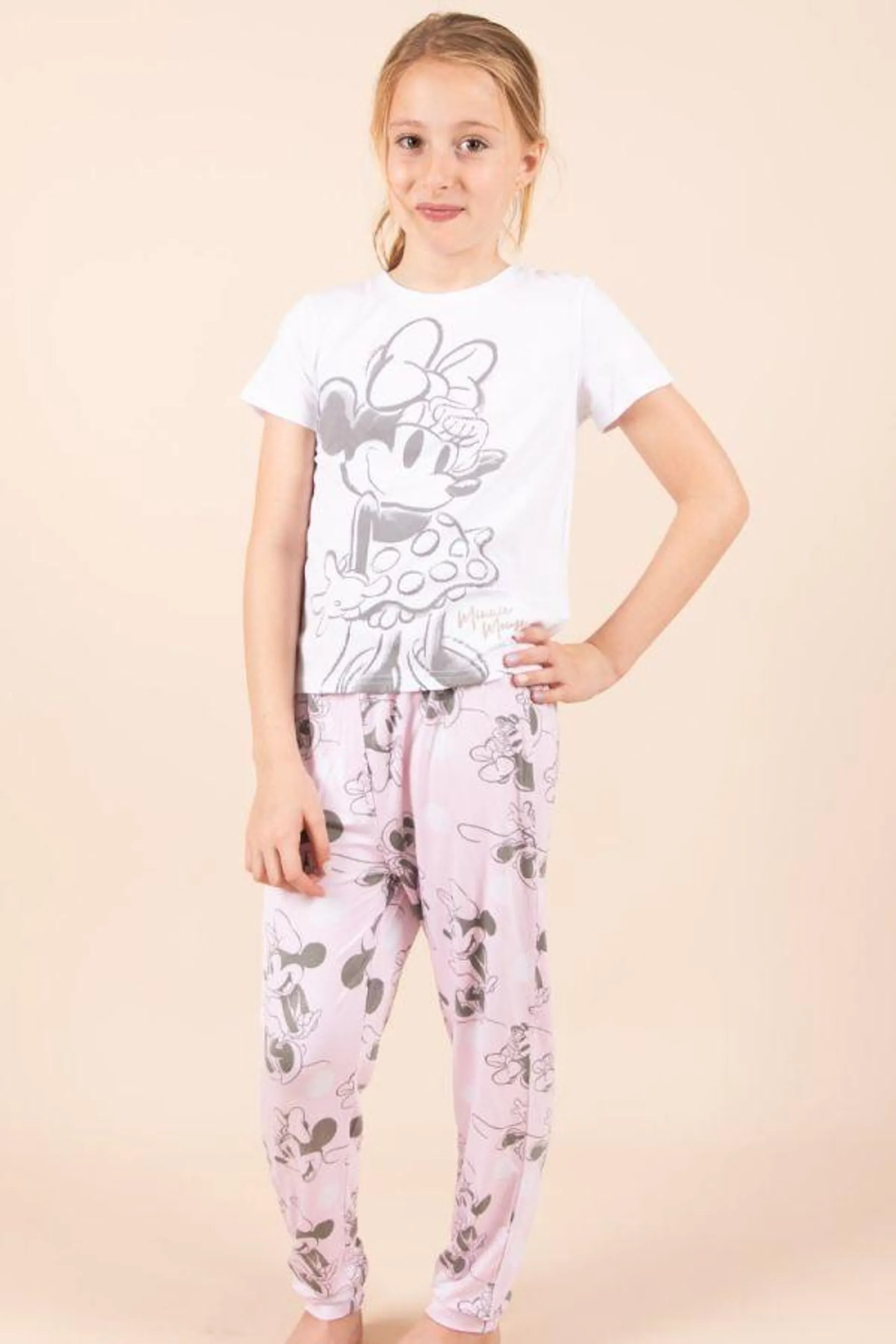 Girls White Sketchy Minnie Polka PJ