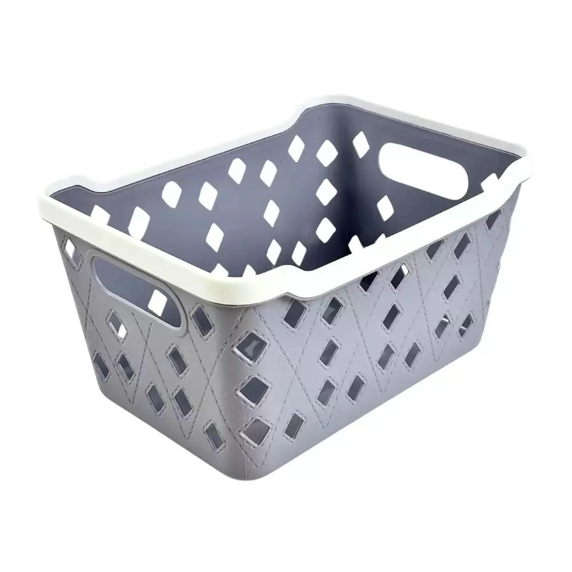 Multipurpose Plastic Storage Organizer Light Grey Color Basket With Handles- 22X15cm