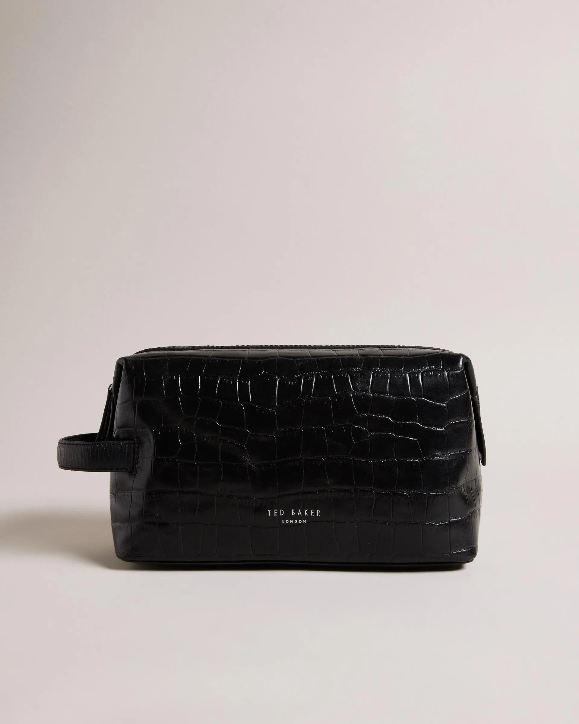 Roye Croc Effect Leather Washbag Black