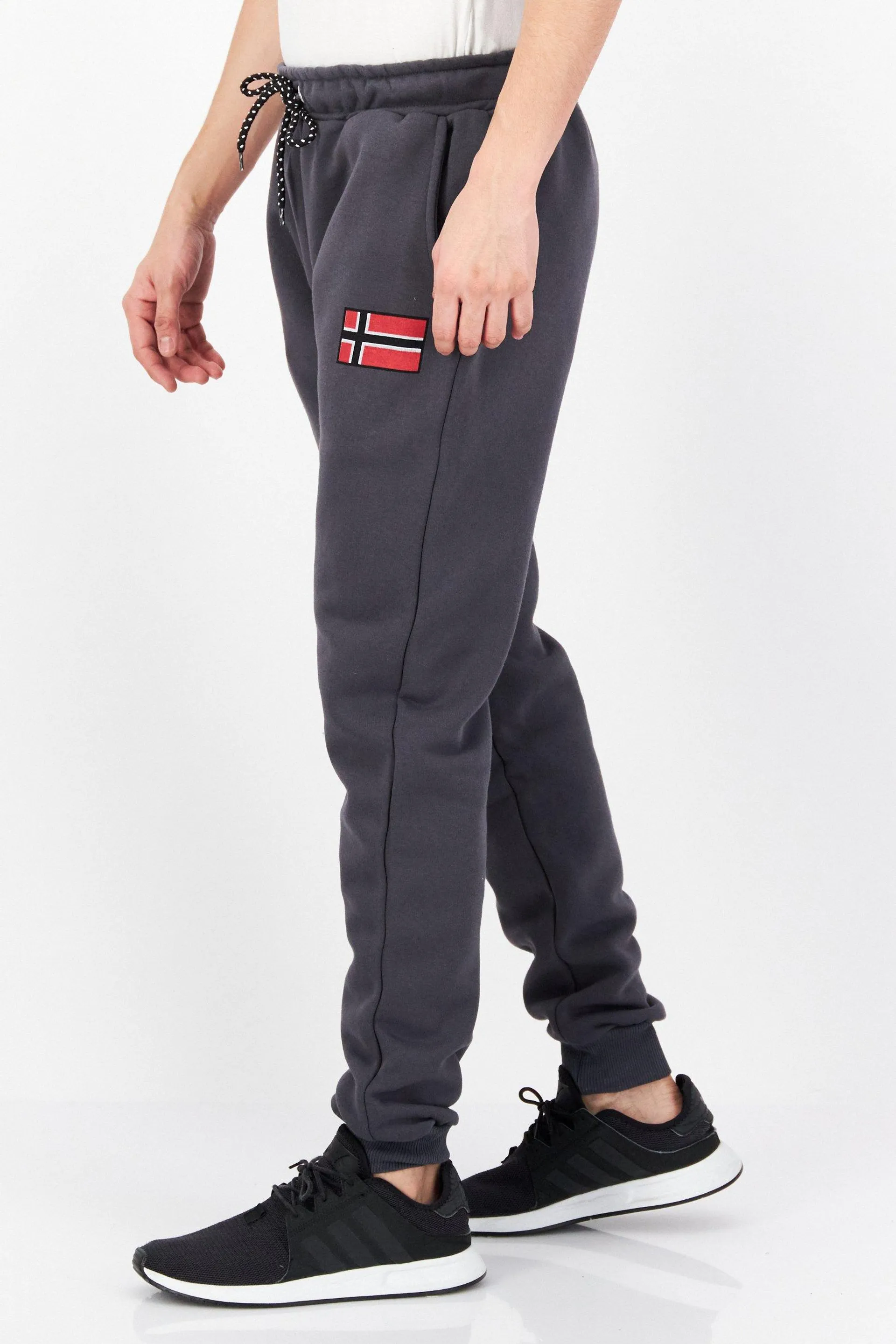 Men Regular Fit Drawstring Brand Logo Jogger Pants, Dark Grey