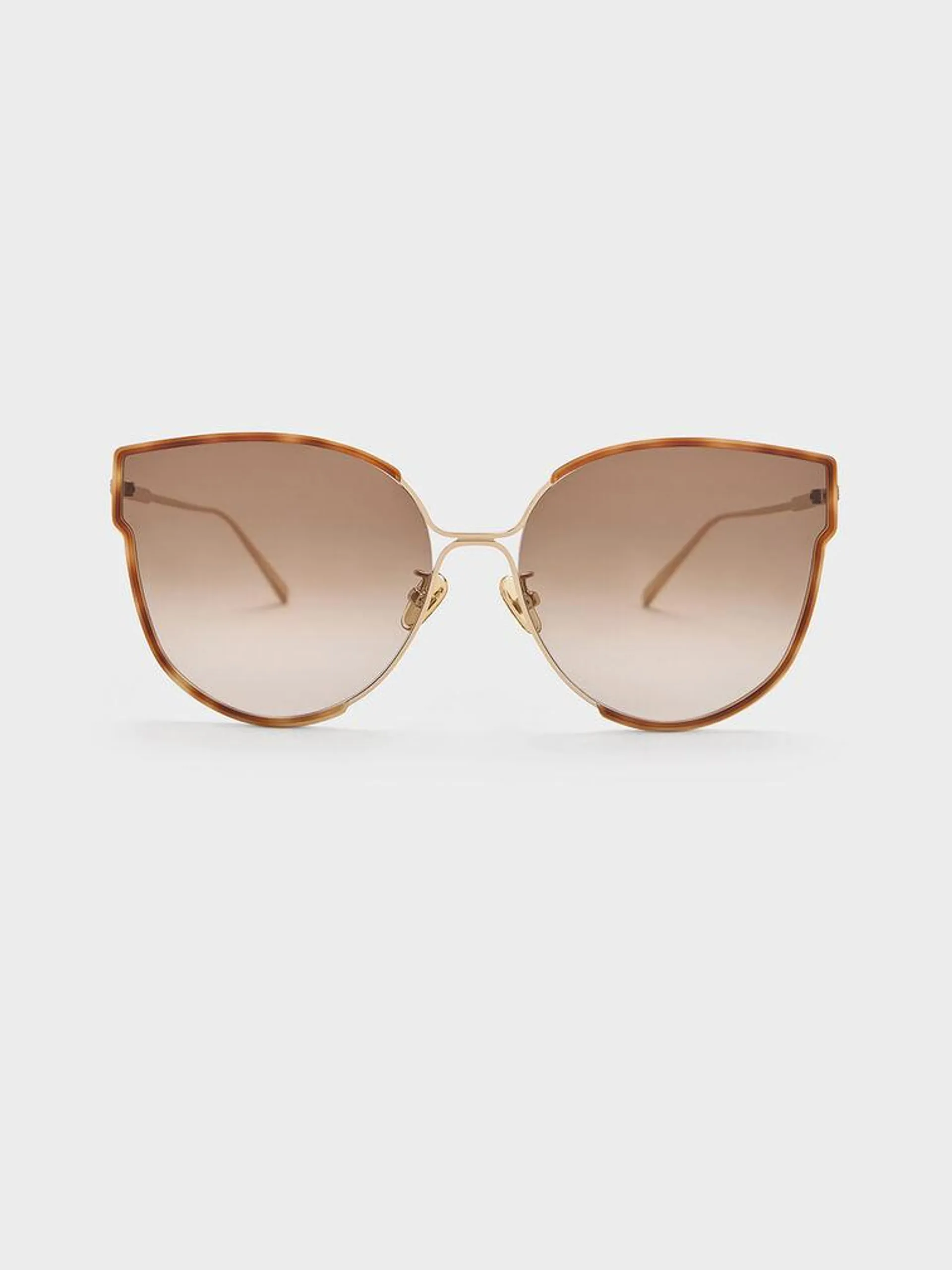 Tortoiseshell Thin-Rim Butterfly Sunglasses