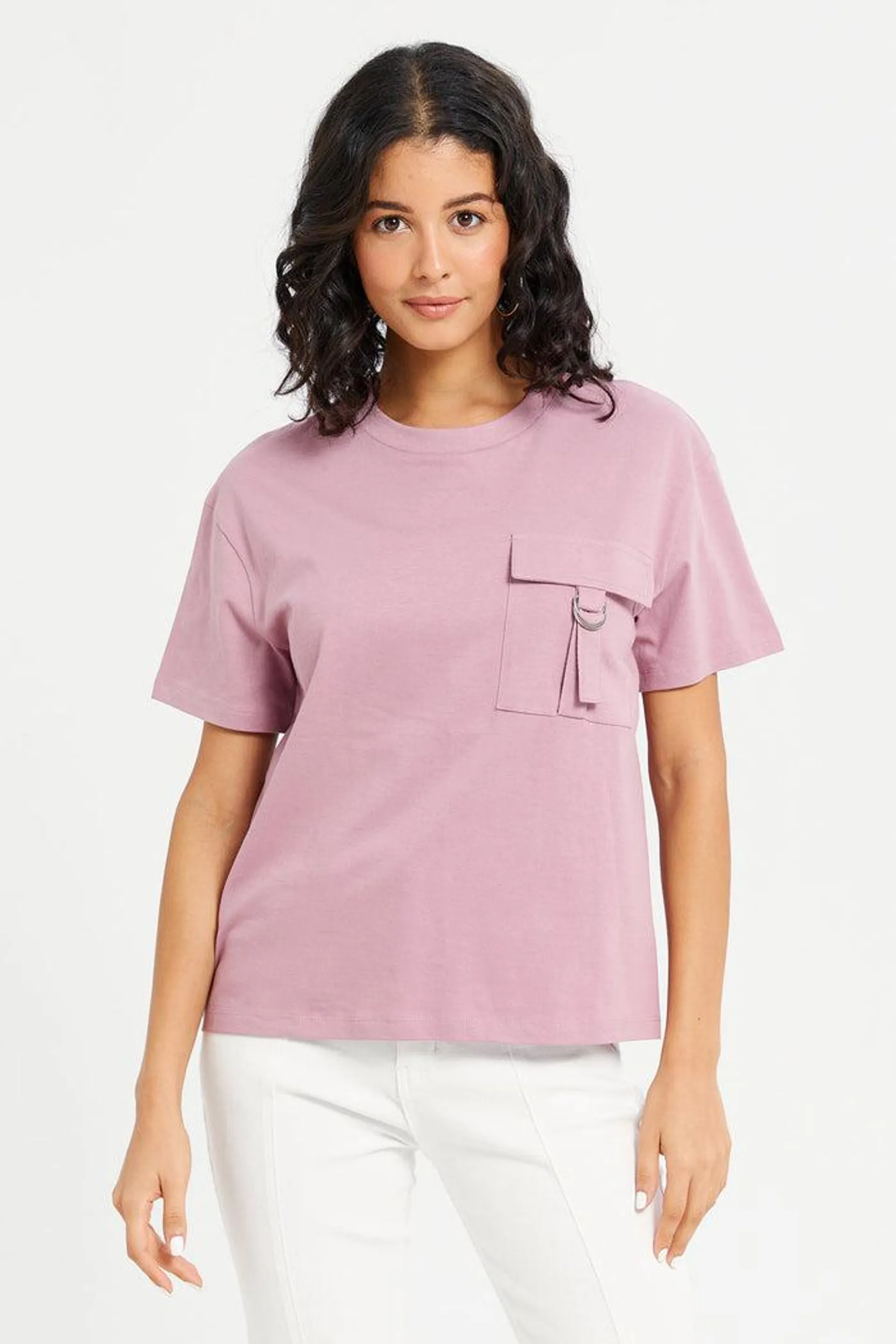 Women Mauve Boxy With Pocket T-Shirt