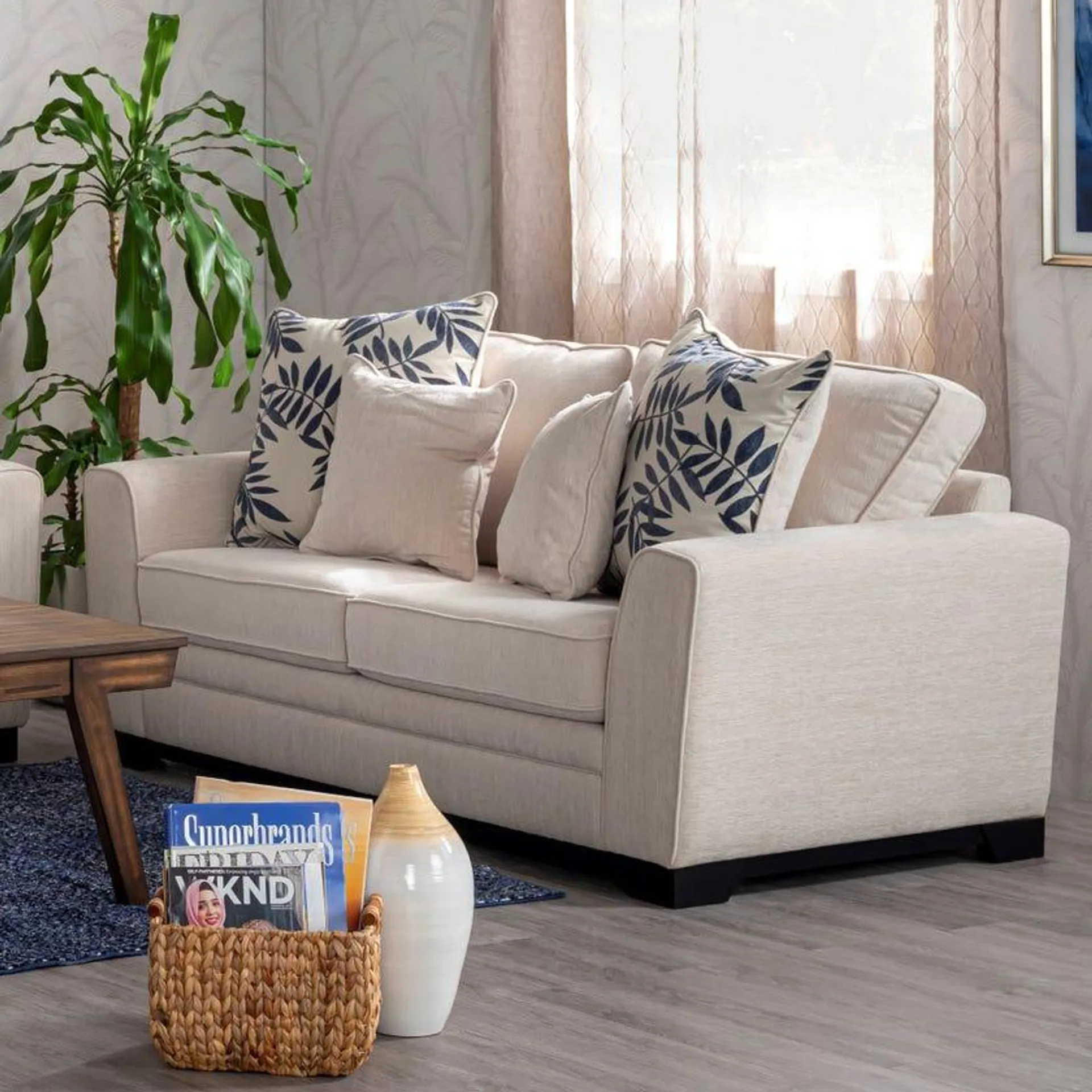 Sarah 2-Seater Fabric Upholstered Sofa, Beige