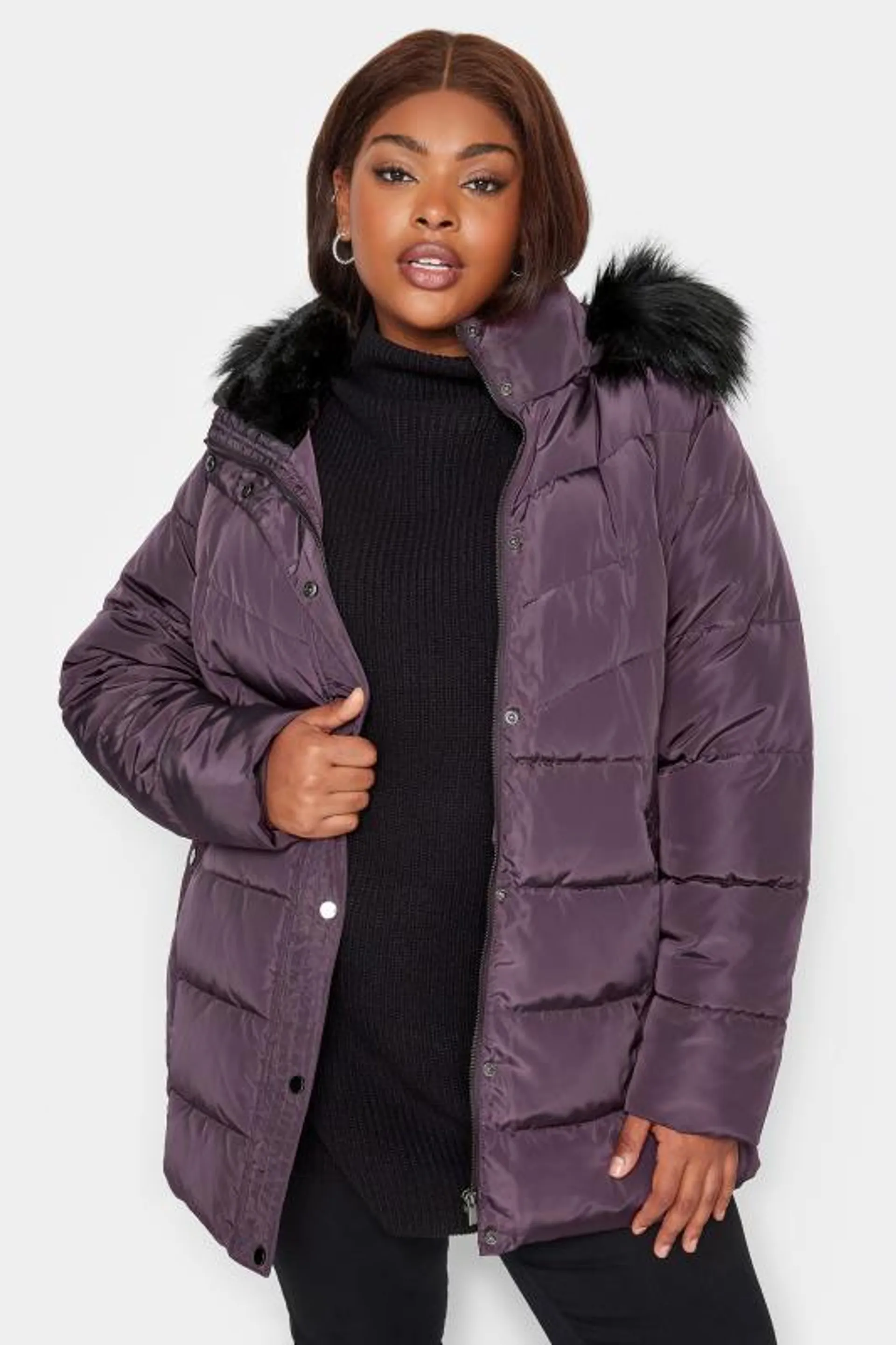YOURS Curve Purple Puffer Coat