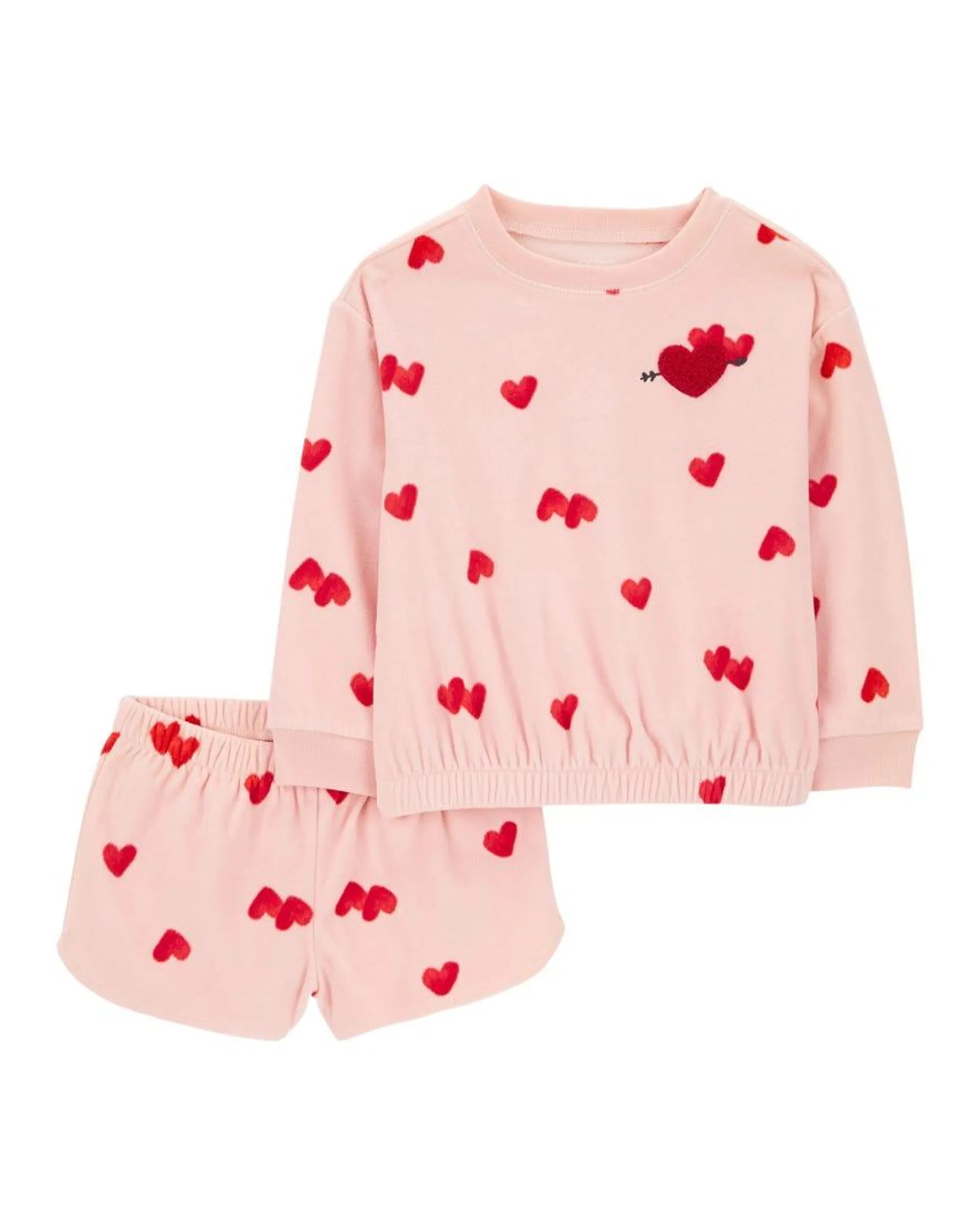 2-Piece Fleece Pink Heart Print Pajamas