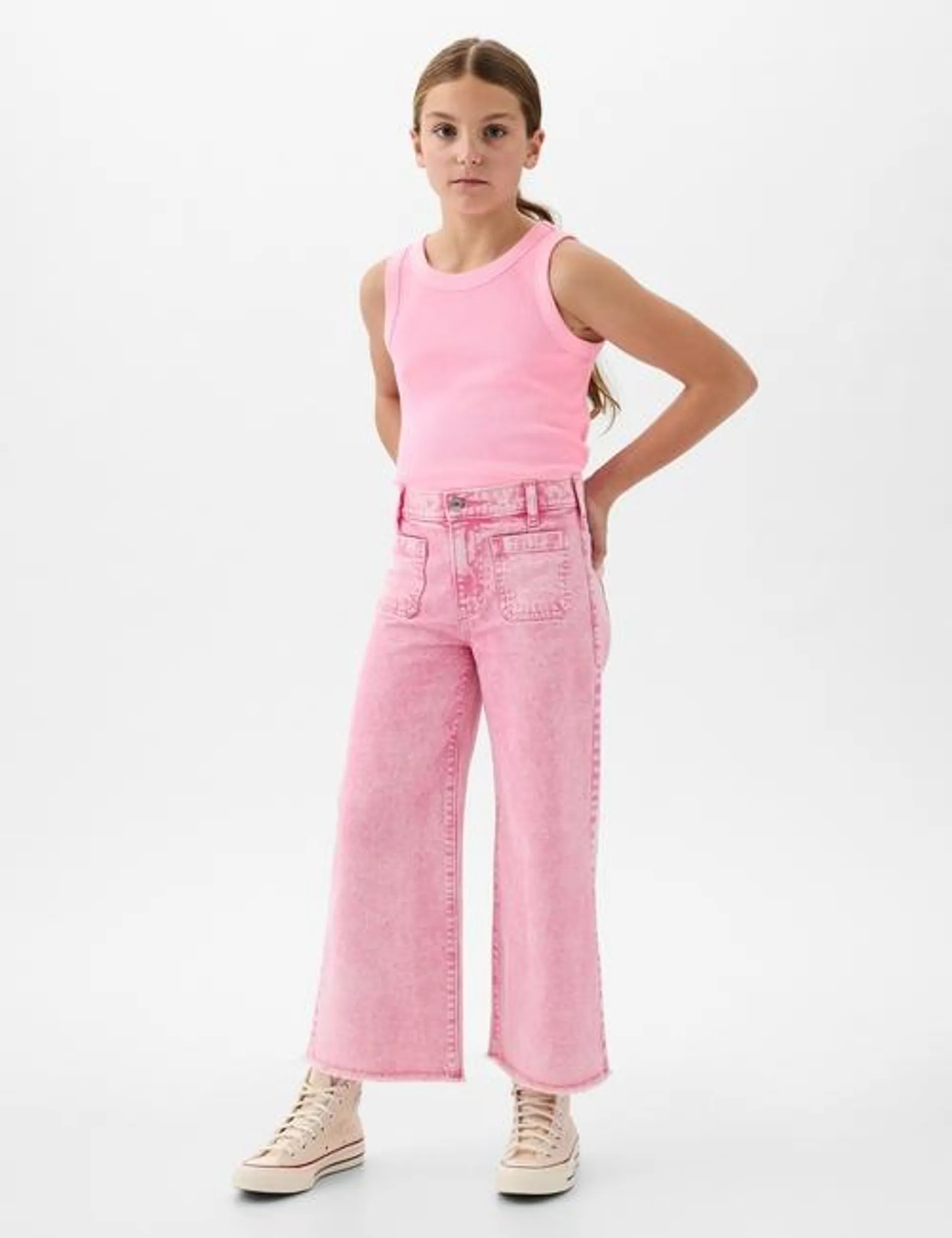 Kids High Rise Stride Wide-Leg Ankle Jeans